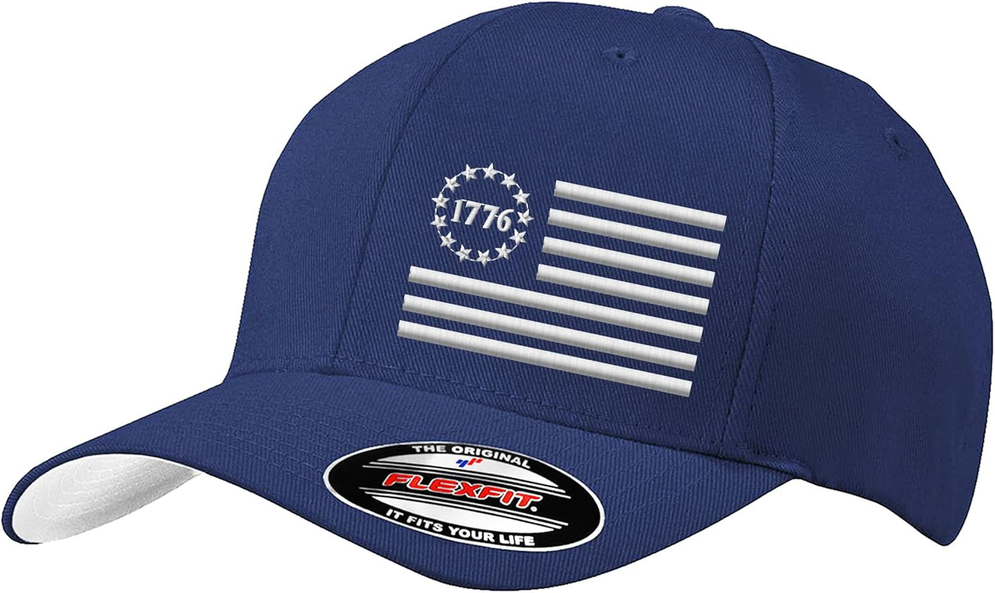 13 Star USA Flag Patriotic Flex Baseball Fitted hat -Custom Embroidered 6277 Flex Baseball Fitted hat