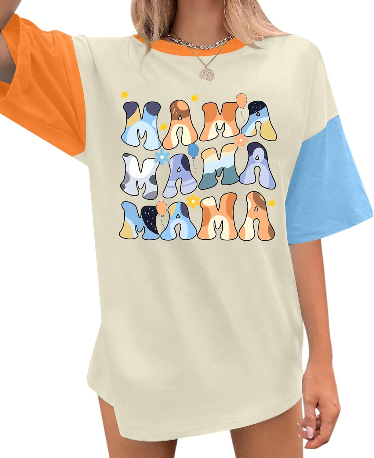 Oversized Mama Shirt Woman Mom Letter Print Tshirt Trendy Mama Shirts Graphic Tees Short Sleeve Tops