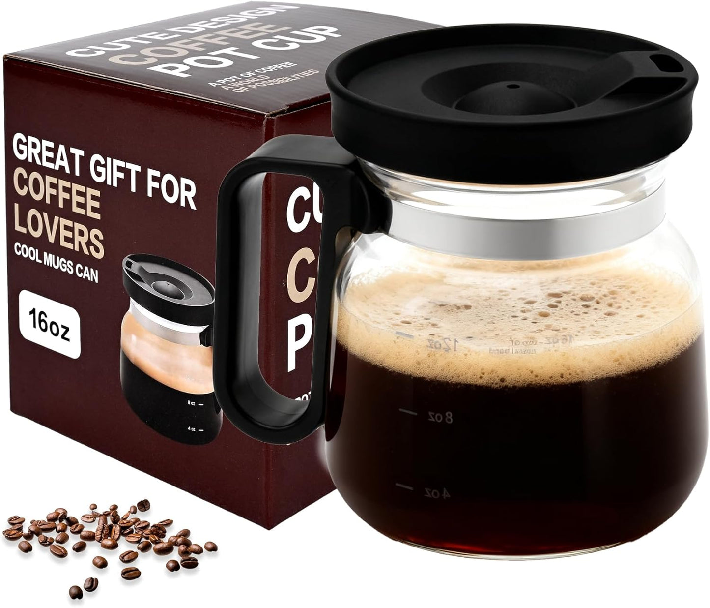 16 Oz Glass Coffee Pot Mug with Lid,Novelty Coffee Pot Cup | the Perfect Unique Gift for Coffee Lovers, Coworkers & Dad,for Hot Teas,Hot Chocolate Etc(1pc)