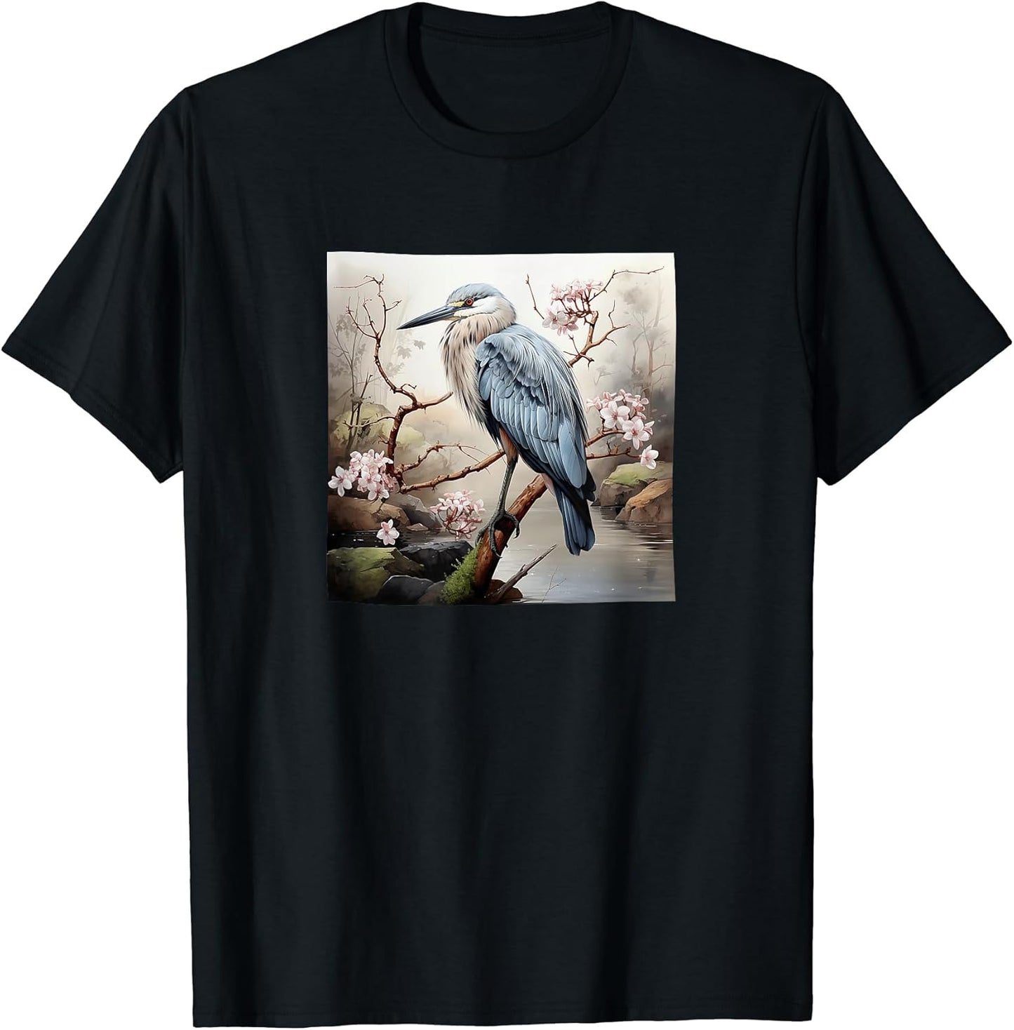 Heron Flowers River Watercolor Merch