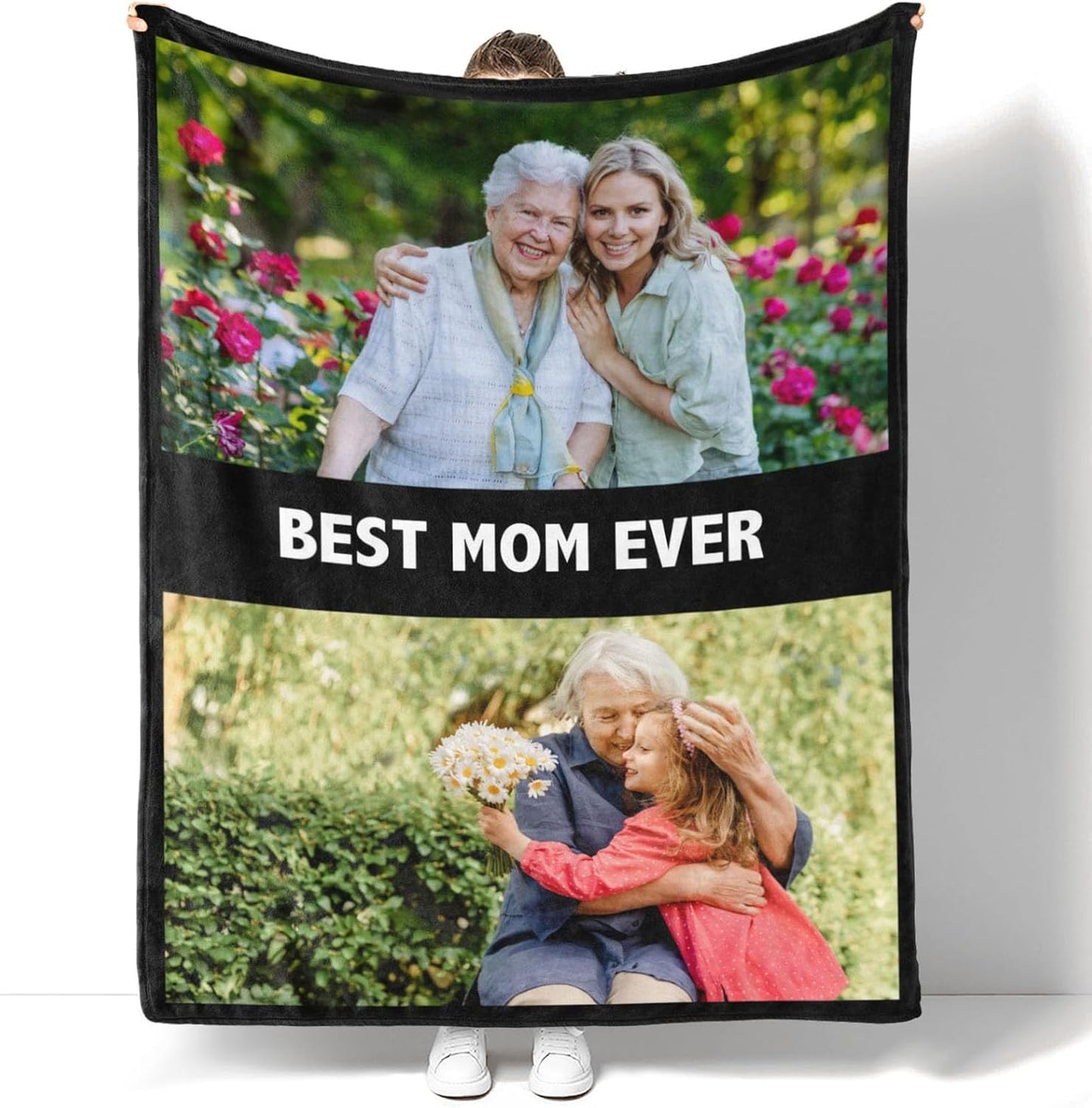 D-Story Custom Blanket with 2 Pictures Texts: Made in USA, Customized Blanket Personalized Photo Throw Blanket Customize Fathers Day Dad Mom Gifts for Friends Boyfriend Pet Birthday Valentines Day