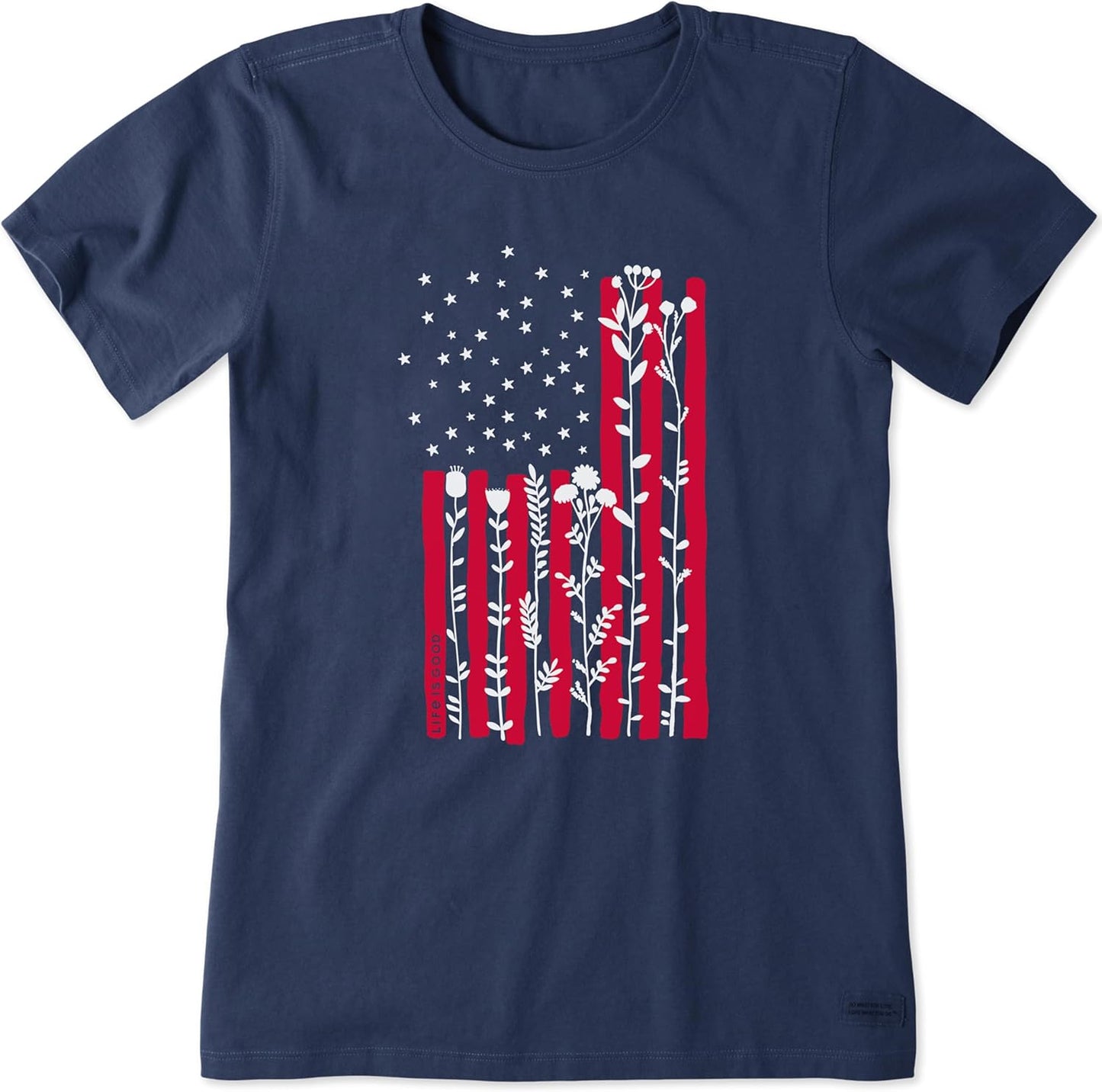 Women's Crusher Tee Shirt, Short Sleeve Cotton Graphic T-Shirts, Flow Flower Tall Flag