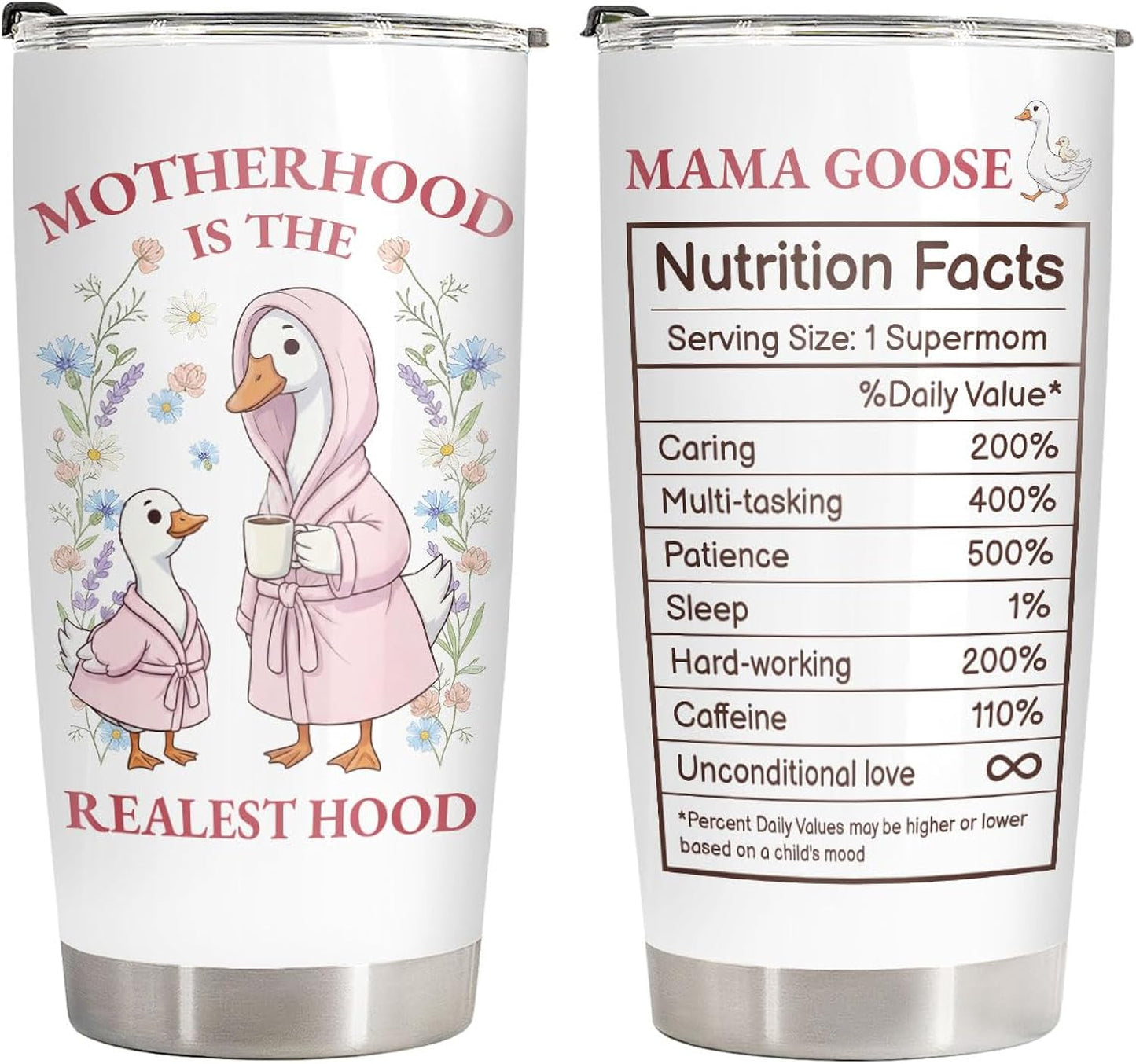 34HD Mama Goose Tumbler 20oz with Lid, Motherhood Insulated Travel Coffee Mug, Funny Supermom Cup for Mothers Day - Birthday Present to Mom from Daughter Son Kids Husband