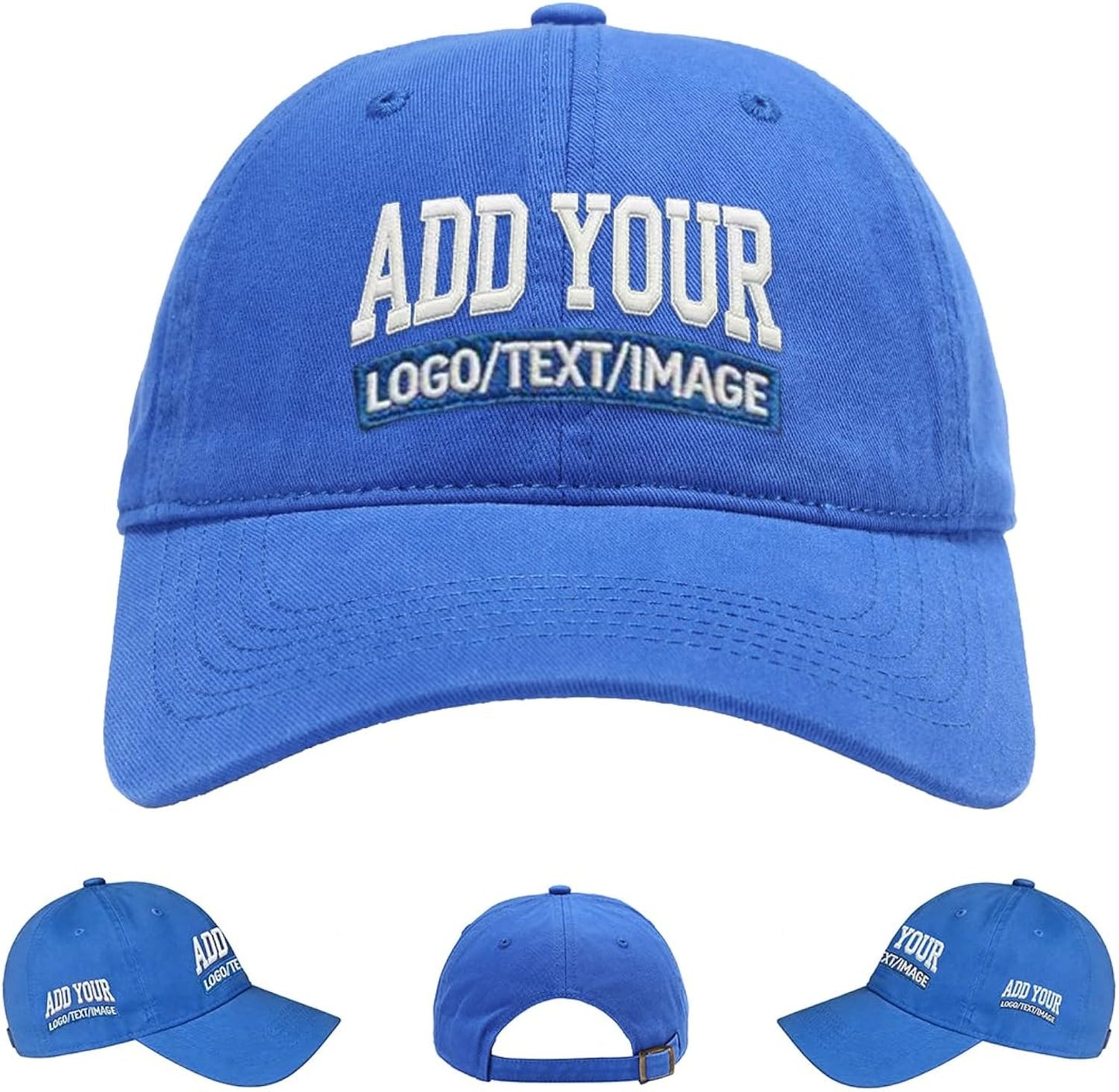 Custom Embroidered & Printed Hats for Men Women - Personalized Baseball Cap with Your Logo/Text, Vintage Dad Hat Style (Blue)