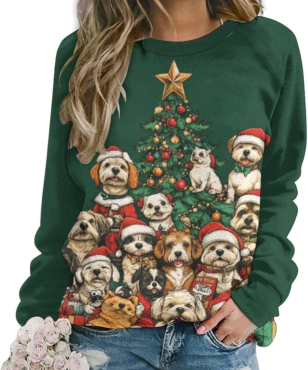 Christmas Sweatshirts for Women Merry Christmas Sweatshirt Funny Cute Christmas Graphic Pullover Top