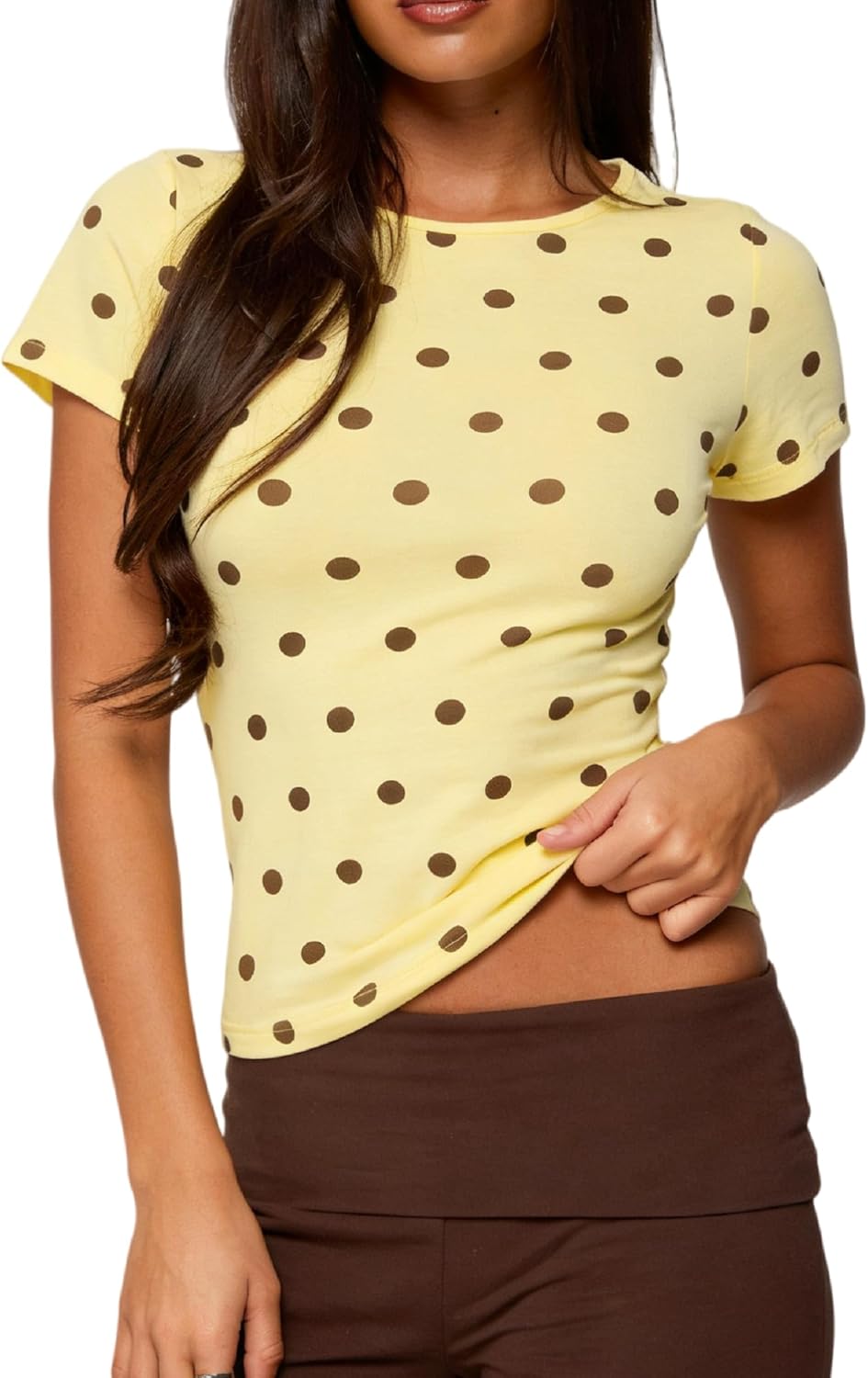 Women Polka Dot T Shirt Short Sleeve Stretch Slim Fit Crop Tee Tops Vintage Coquette Aesthetic Going Out Shirts