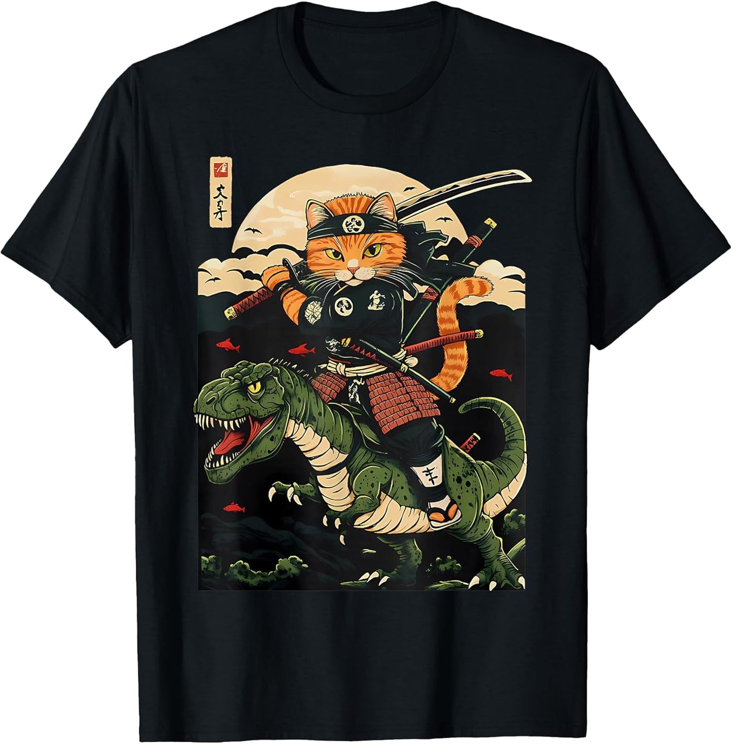 Cat Lover Riding Dinosaur T Rex Japanese