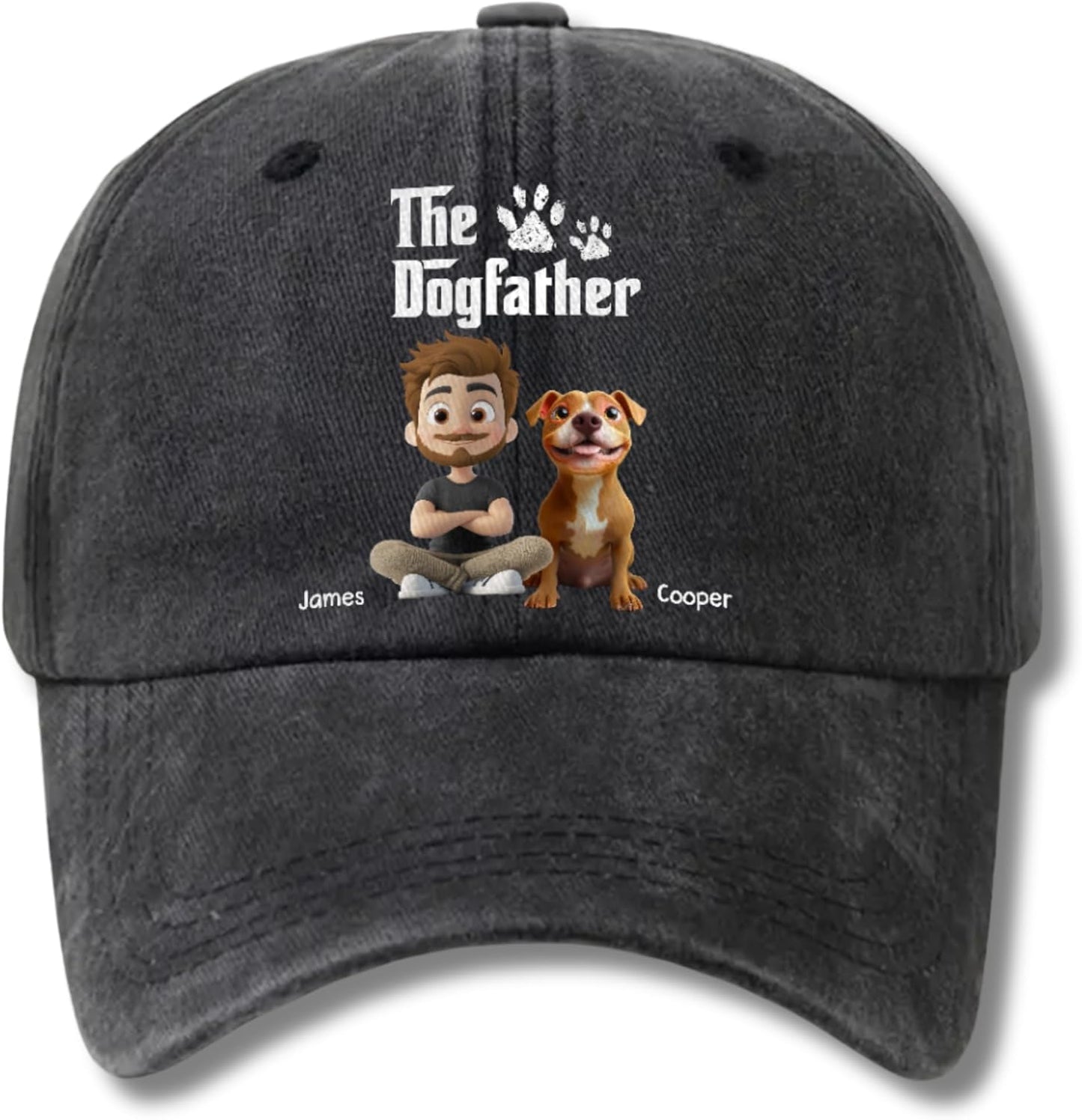 The Dogfather Personalized Denim Cap for Men - Cool Hat for Dog Dad Custom Man and 1-3 Breeds