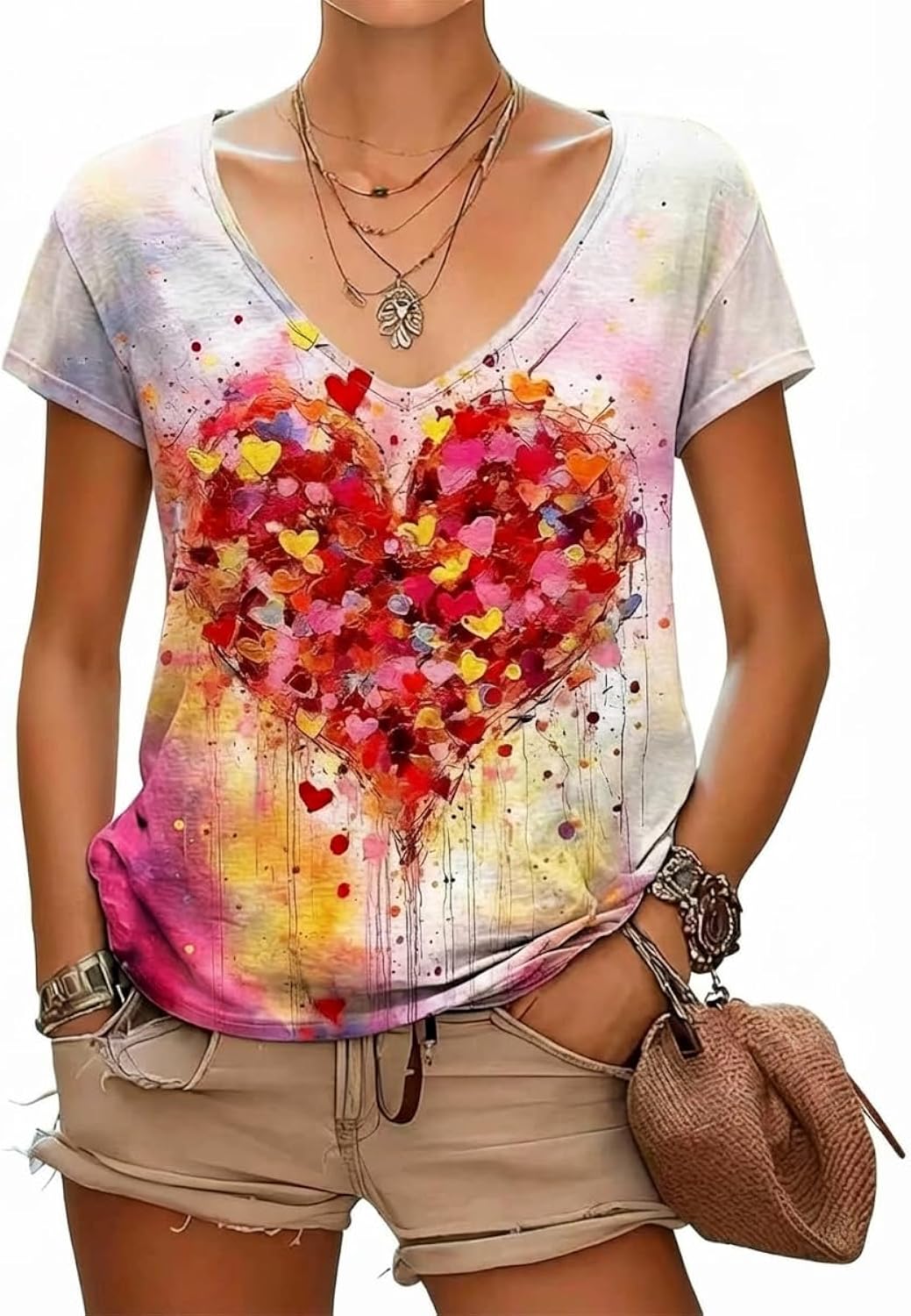 Easter V Neck Shirts for Women St. Patrick's Day Clover Print V Neck T Shirt