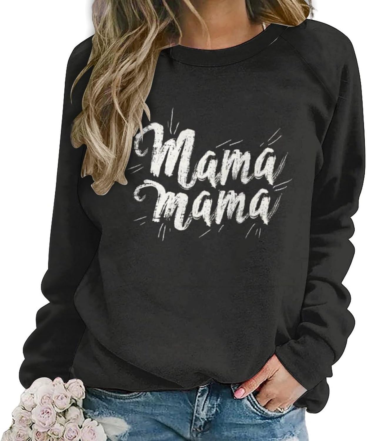 Womens Crewneck Sweatshirt Cute Mama Letter Print Long Sleeve Loose Fashion Plus Size Graphic Pullover Top