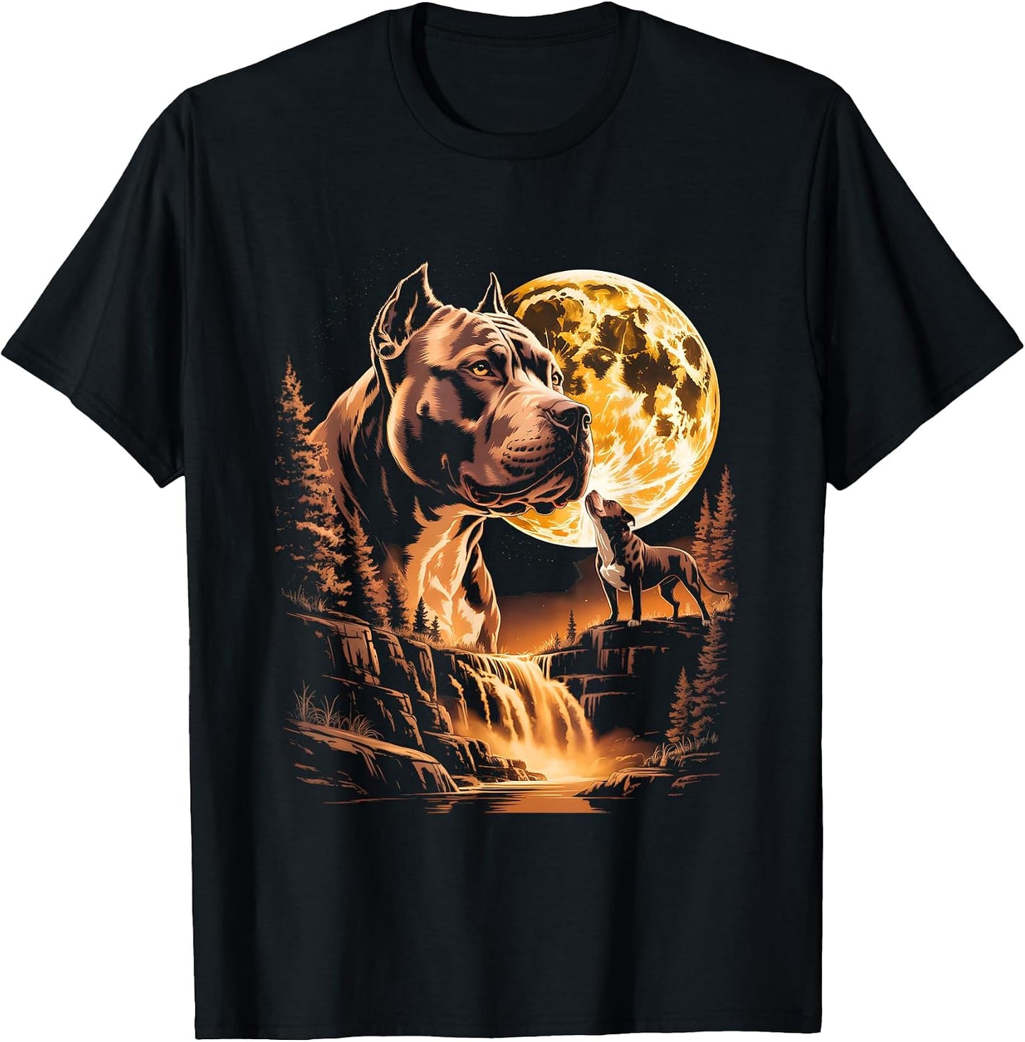 Pitbull Howling Moon Fantasy Pittie Dog Wilderness Vintage T-Shirt