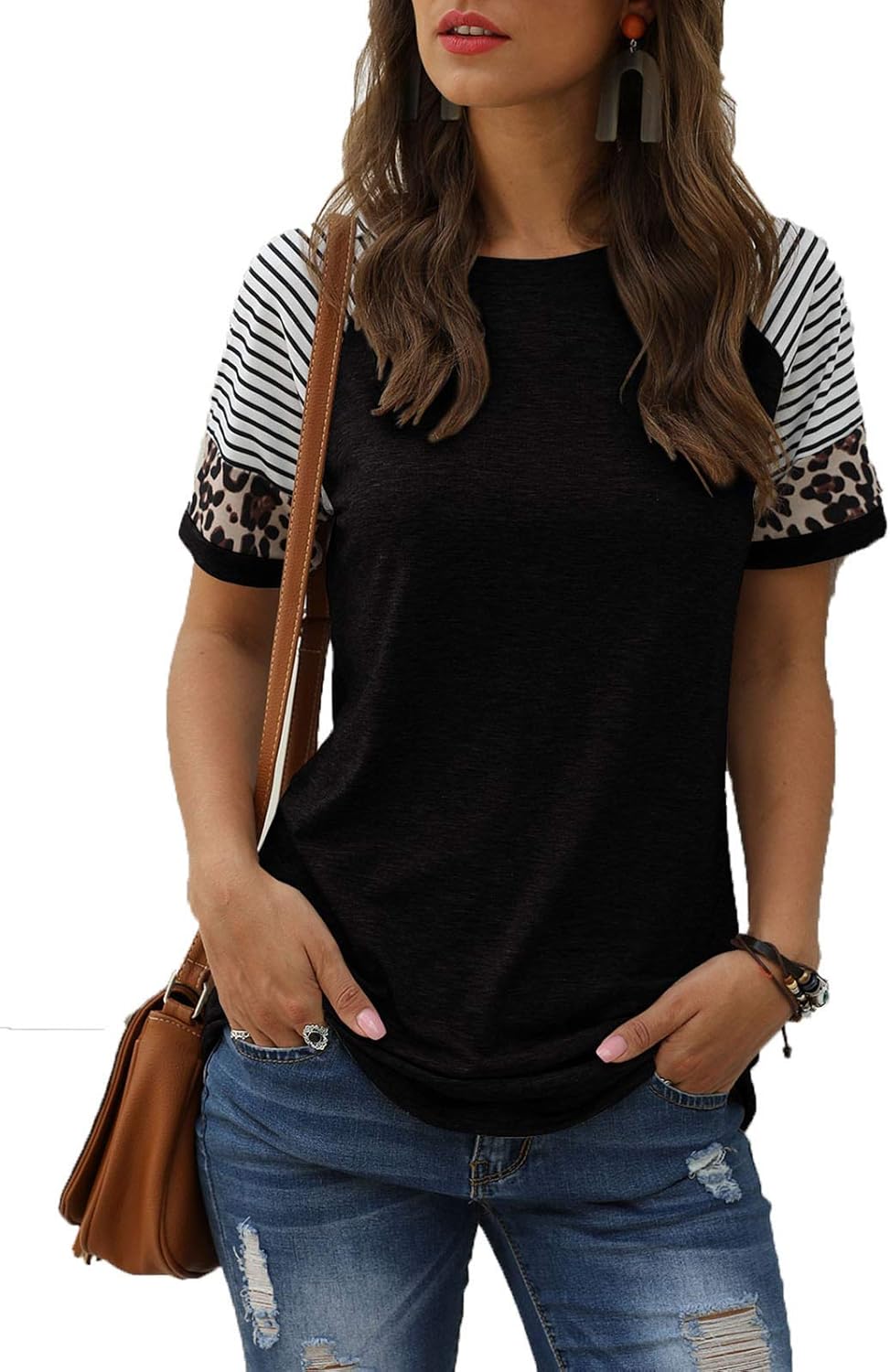 Women Summer Casual Shirts: Short Sleeve Striped Tunic Tops - Womens Crew Neck Tee Tshirt Blouses