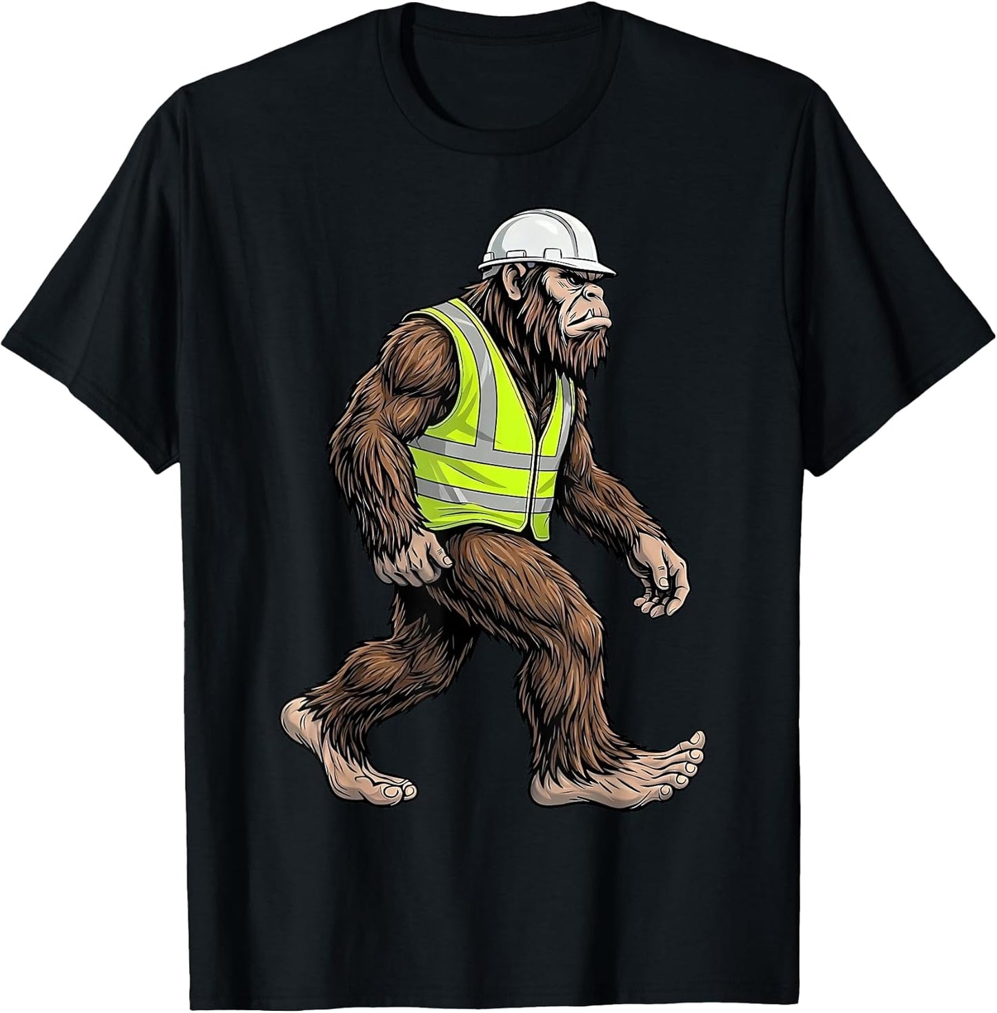 Bigfoot Construction Worker Sasquatch Safety Vest Builder T-Shirt