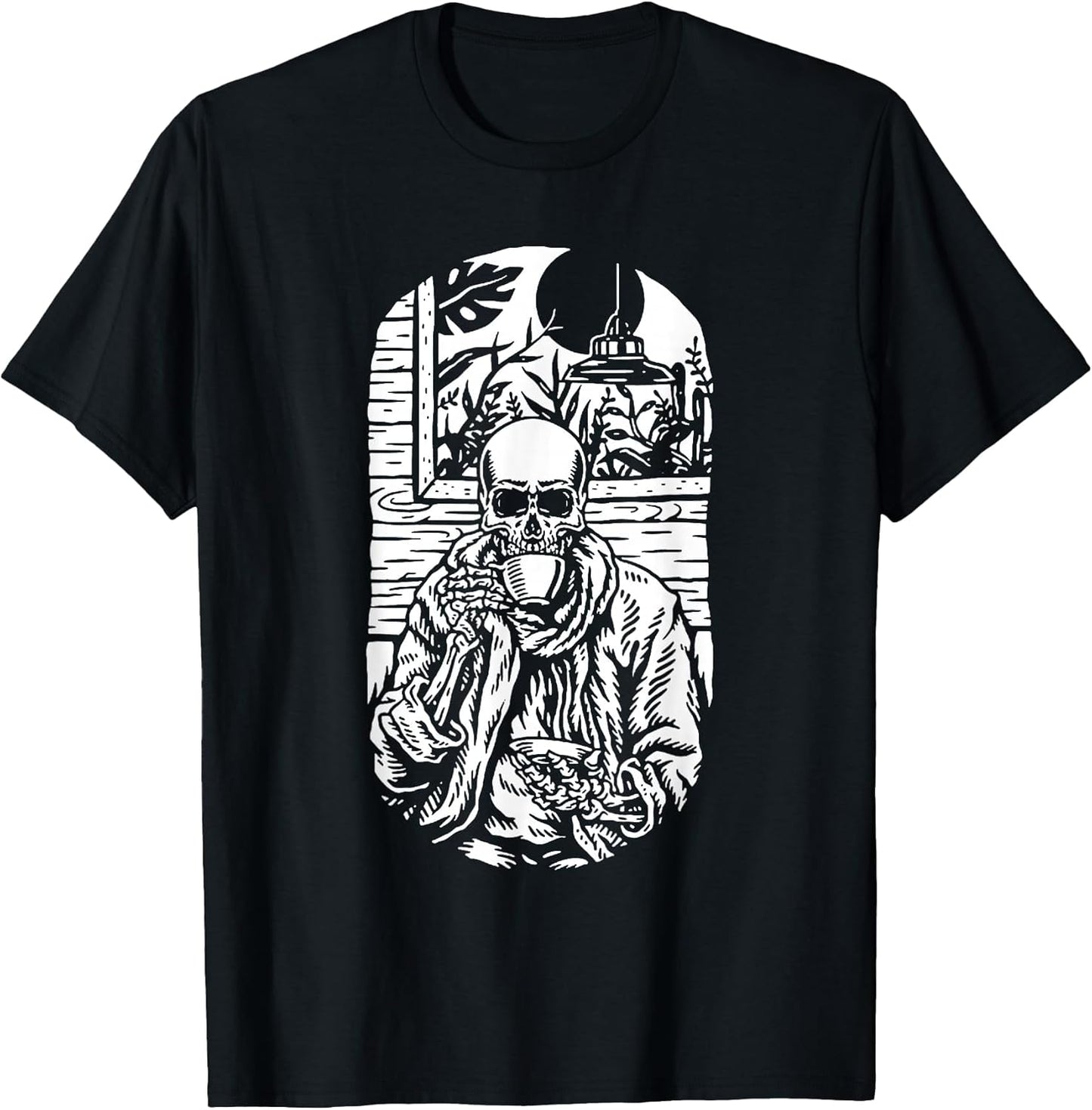 Human Skeleton Drinking Coffee Scary Smiling Skull
