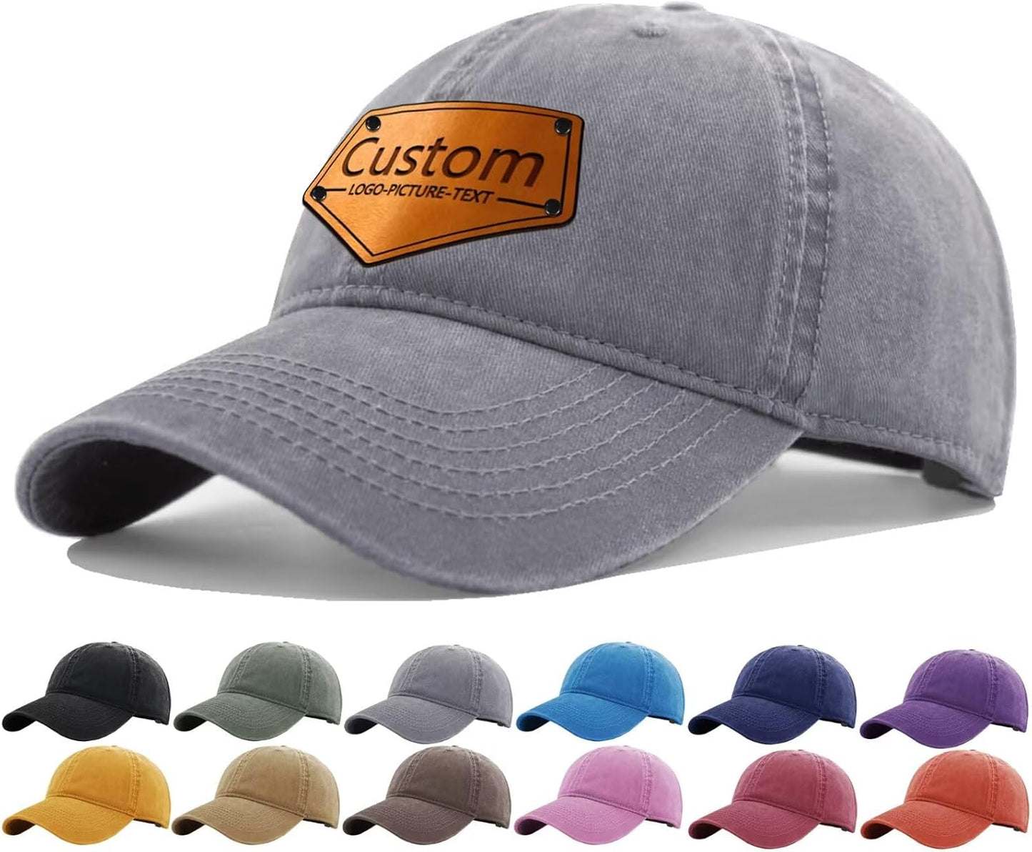 Custom Hats for Men Personalize Custom Baseball Leather Patch Hat Laser Engraved Logo&Text