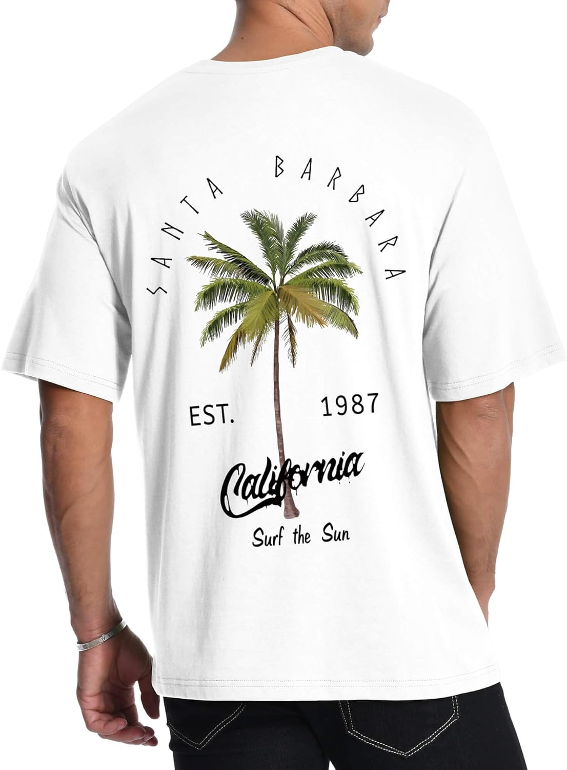 Mens Graphic T-Shirts Short Sleeve Palm Tree Print Summer Top Crewneck Cotton Casual California Tees for Men