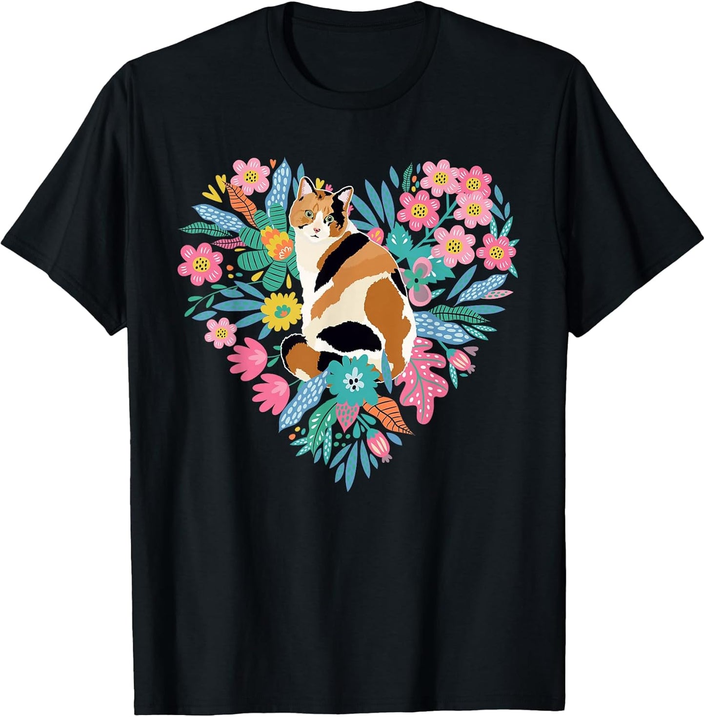 Calico Cat Flowers Calico Cat Owner Calico Cat Lover T-Shirt