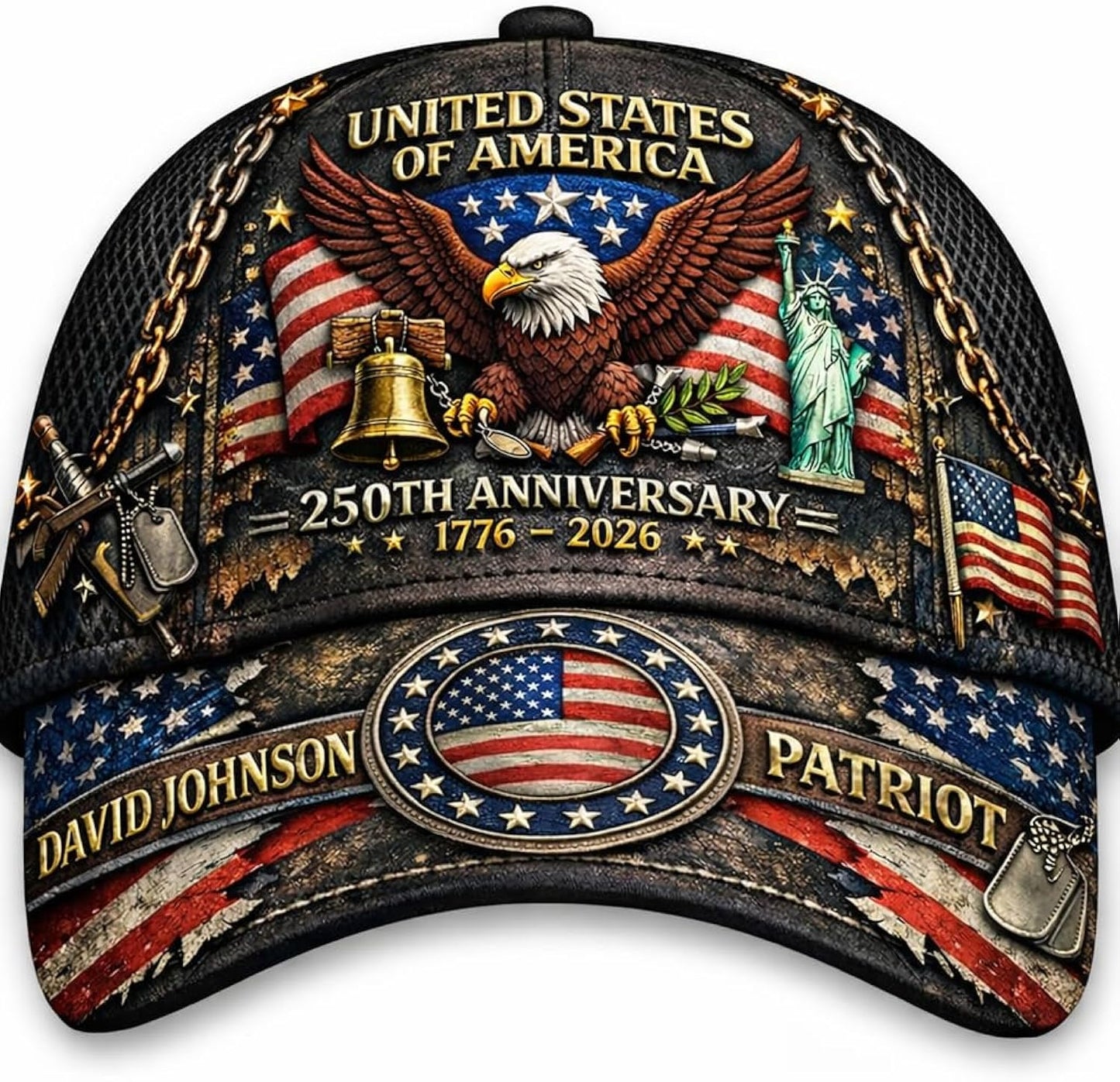250th Anniversary USA Hat - Custom United States 250th Anniversary Hat 3D Printed Baseball Cap, Patriot Cap 1776-2026 Bicentennial Gift for Men & Women, 4th of July USA Hats 1