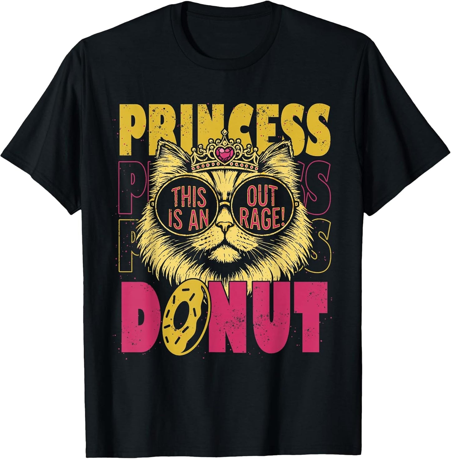 This is an Outrage Funny Princess Cat Donut Gold Womens Mens T-Shirt