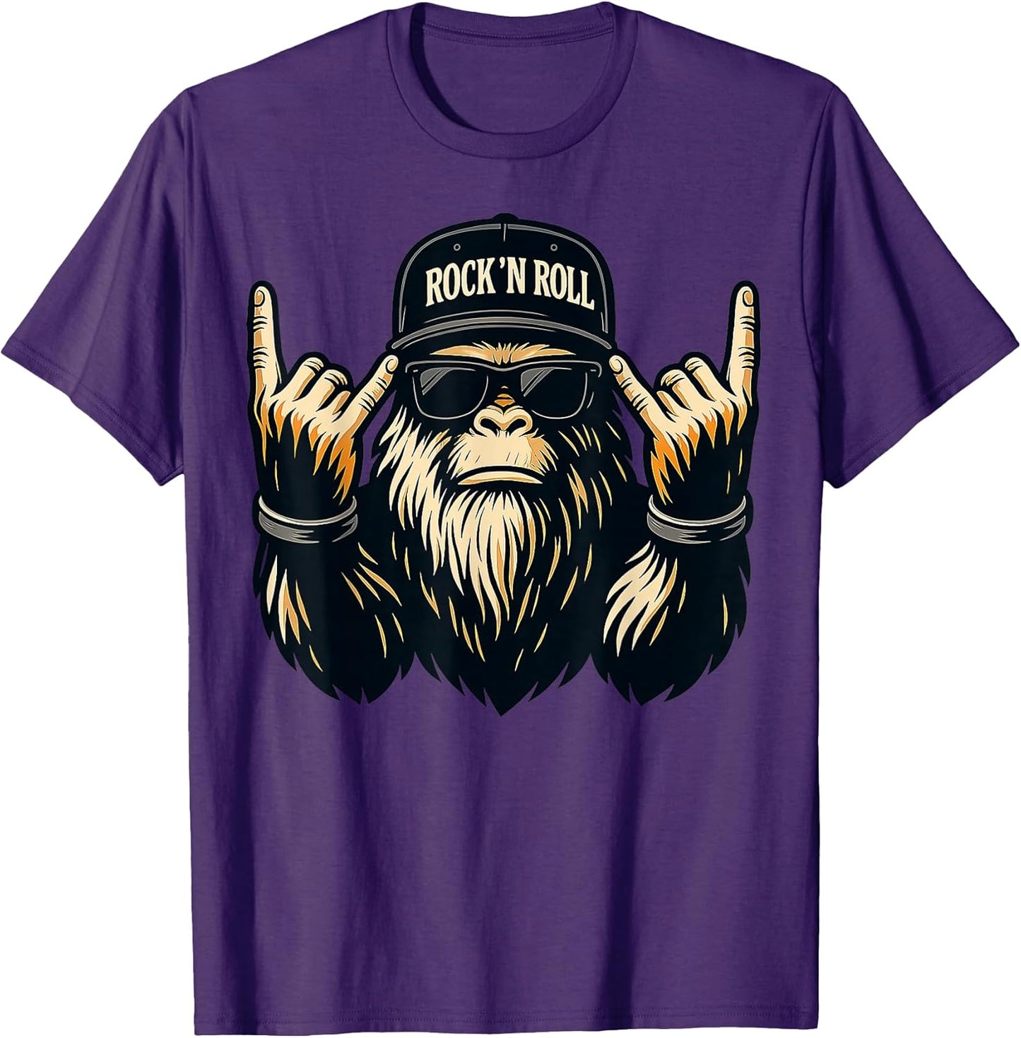 Bigfoot Rock On Sasquatch Heavy Metal Vibes Men Women Kids T-Shirt