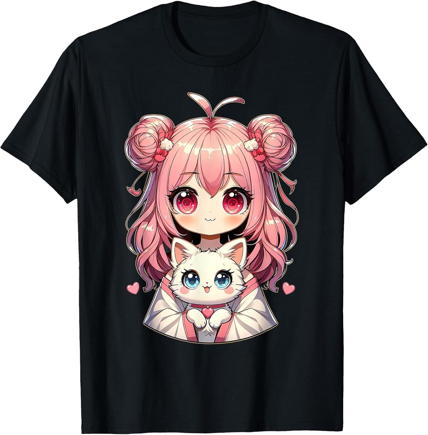 Cute Anime Cats Lover Kawaii Manga Otaku Anime Girl Pink T-Shirt