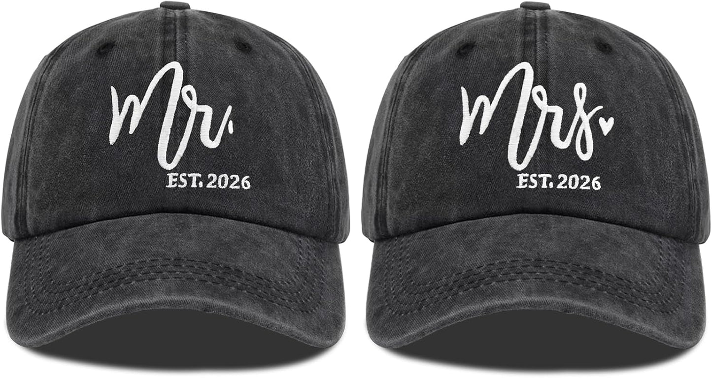 Mr and Mrs Hats for Wedding Gifts, Engagement Anniversary Honeymoon Gifts for Newlyweds Couples Baseball Cap