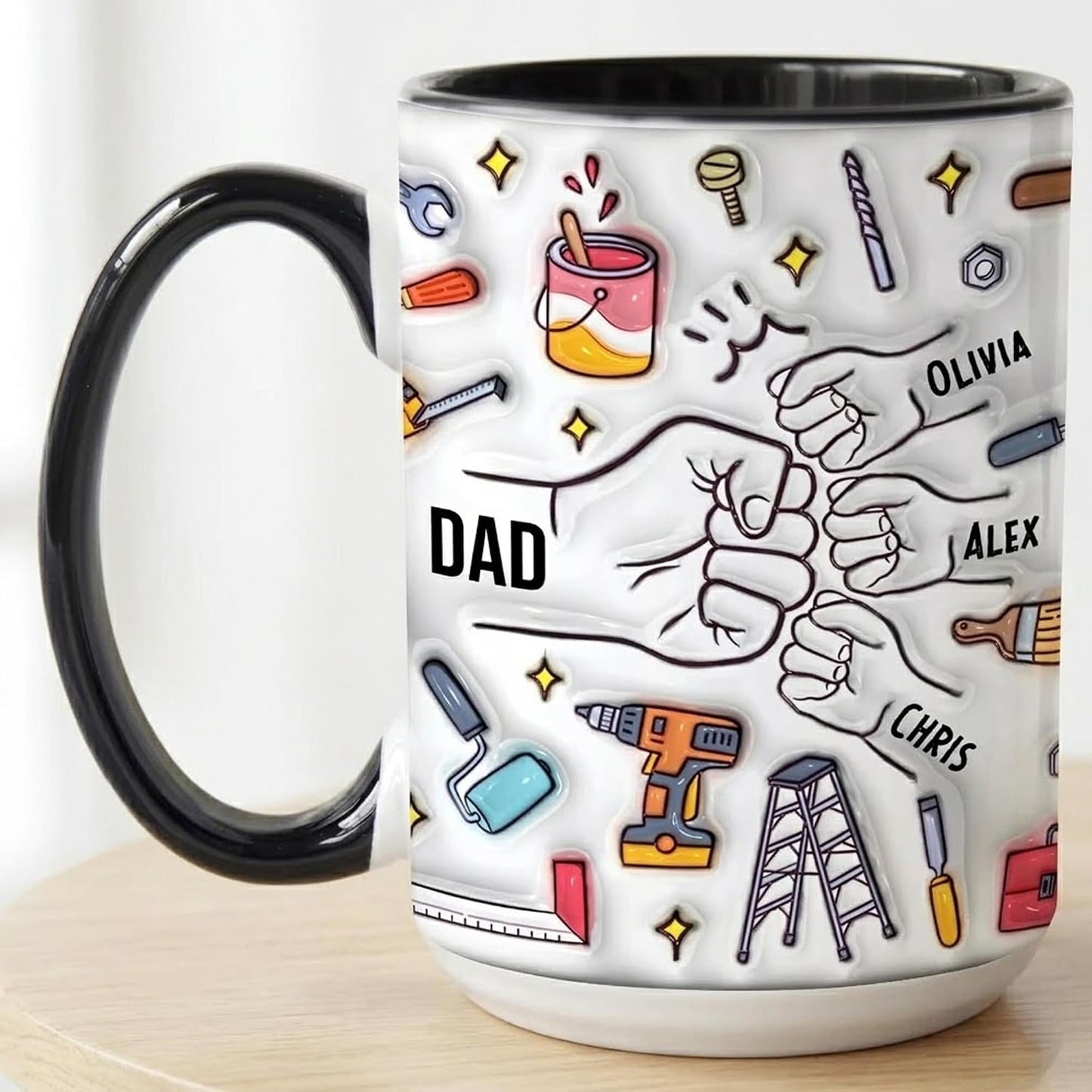 NAZENTI Personalized Dad Mug Coffee Cup, Custom Dad Gifts with Kids Names, Personalized Daddy, Papa, Pops Birthday Gift for Fathers Day Present from Children Desgin 07