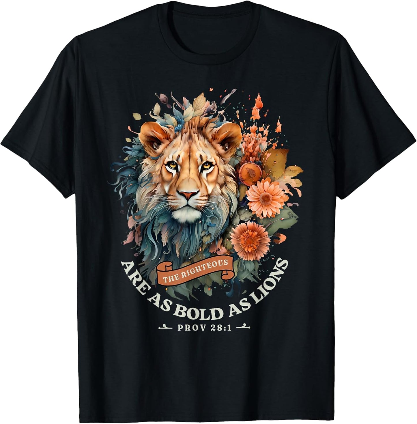 Bible Verse Proverbs 28:1 Jesus Lion Retro Flowers