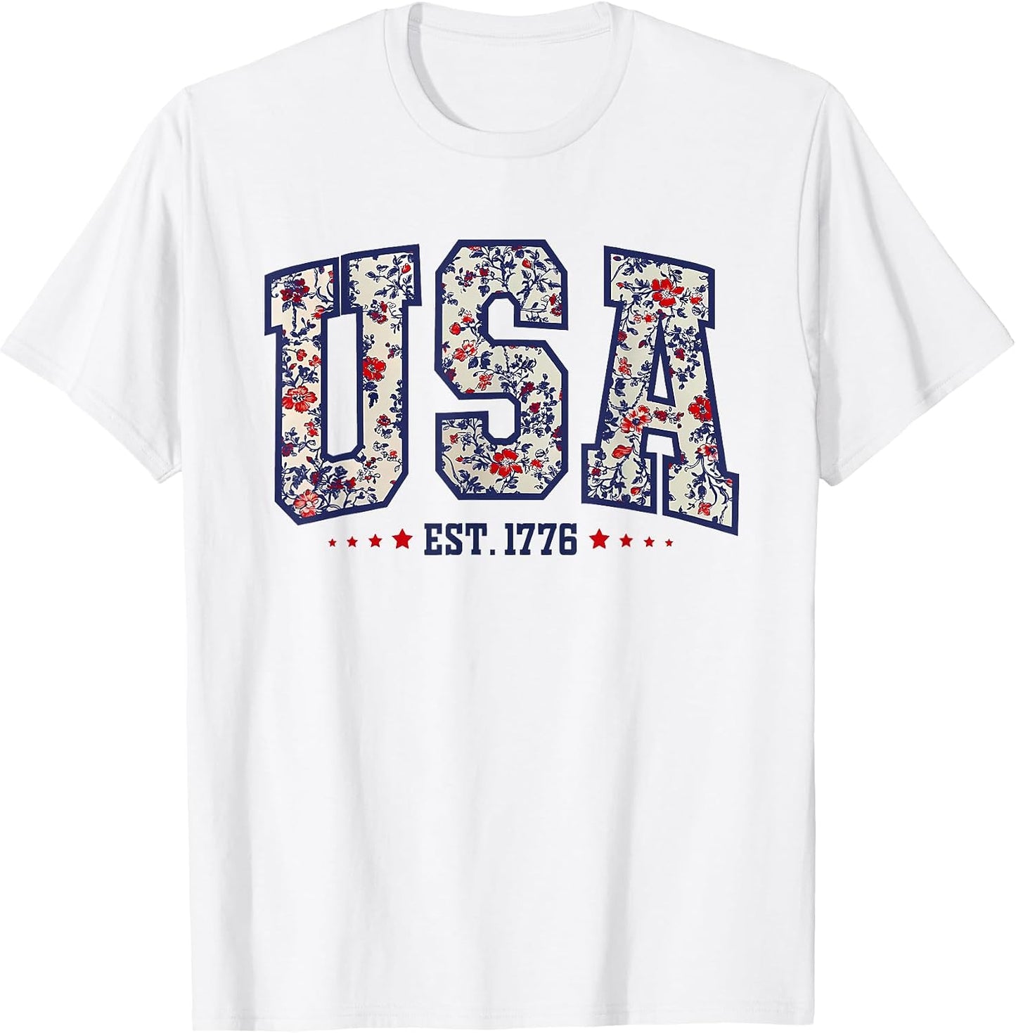 Floral USA Est 1776 Patriotic Wildflower 4th of July Retro T-Shirt
