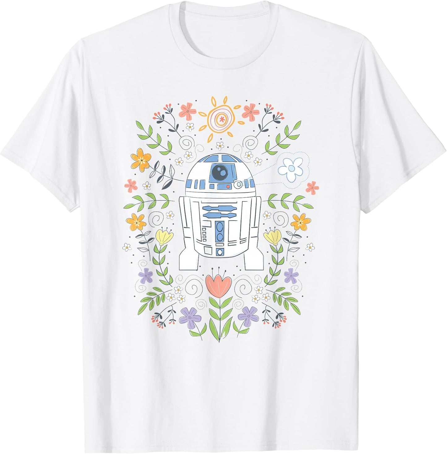 Cute R2D2 Floral Spring Vibes Big Chest Logo T-Shirt