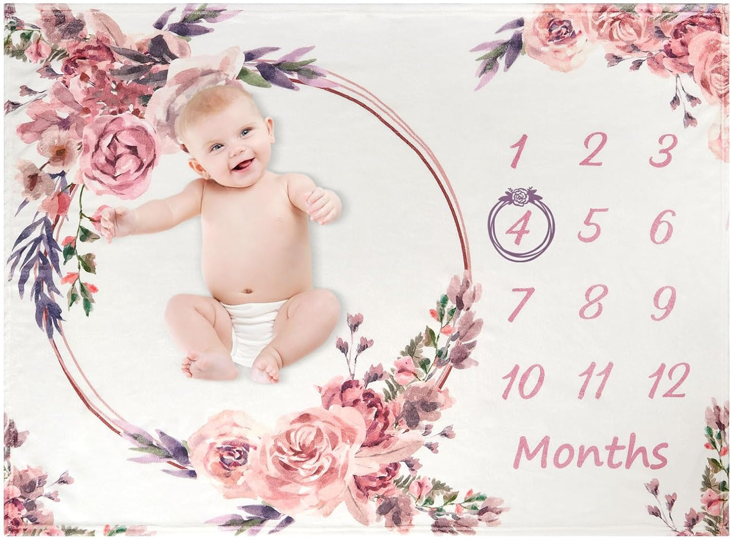 Bohemian Rose Baby Milestone Blanket for Girls - Swaddle Blanket, Gender Reveal Gift, Photo Props - 40"x50"