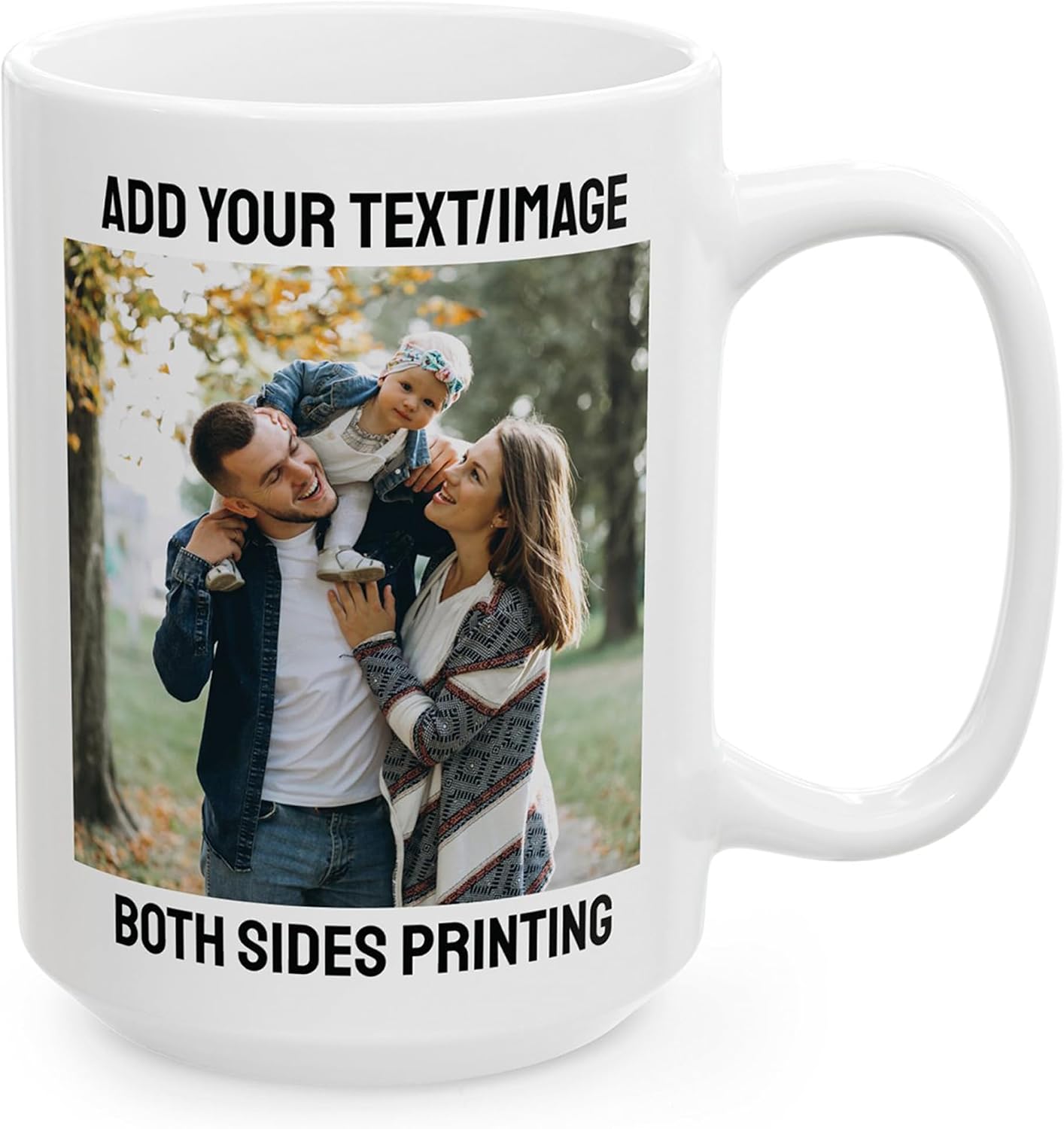 Custom 15oz White Coffee Mug Design Personalized Ceramic Coffee Cup with Photo Text Logo Taza Personalizadas Customized Gifts for Birthday Anniversary Wedding Love Family Work Novelty Cup Two Sides