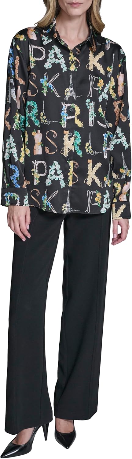 Women's Long Sleeve Collar Button Down All Over Print Oversized Blouse