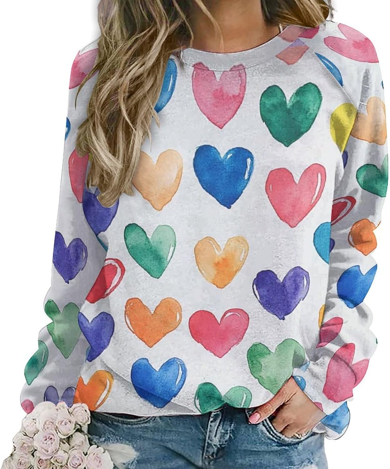Womens Valentine's Day Sweatshirts Fall Love Heart Graphic Pullover Tops Casual Crewneck Long Sleeve Shirts Oversized