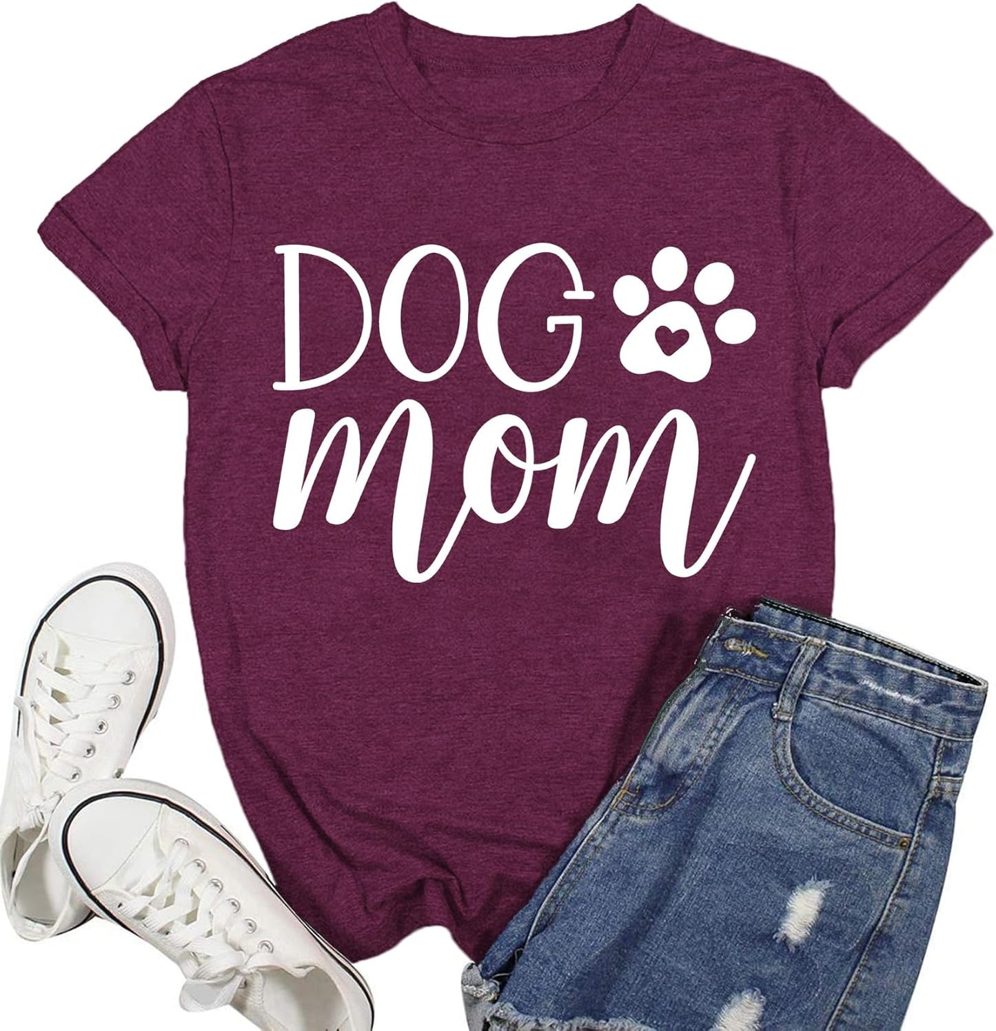 Dog Mom Shirt for Women Dog Paw T-Shirt Dog Paw Pet Lover Tee Tops