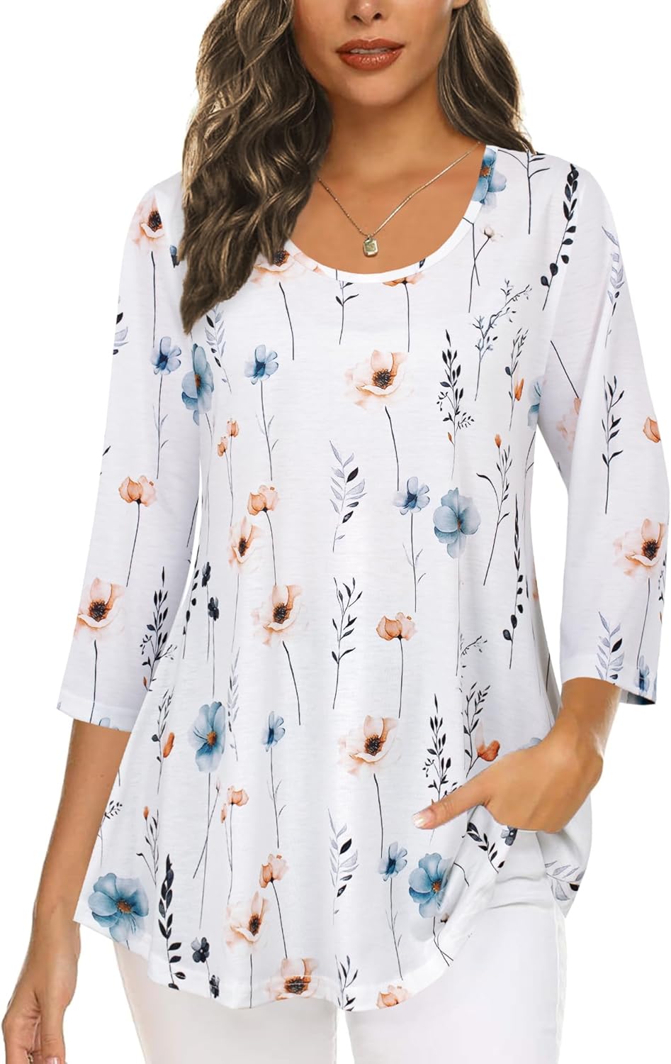 3/4 Sleeve Shirts for Women Dressy Tunic Tops Casual Wear with Floral