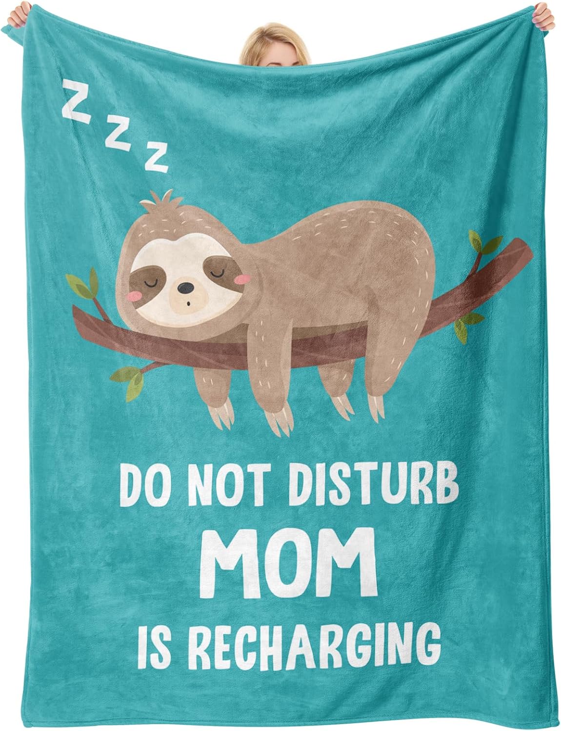 Mothers Day Blanket Gifts for Mom, Moms Birthday Gifts from Daughter Son, Moms Gift for Birthday Mothers Day Christmas Valentines Ideas, Funny Mom is Recharging Sloth Blanket Fleece Throw 60"×50"