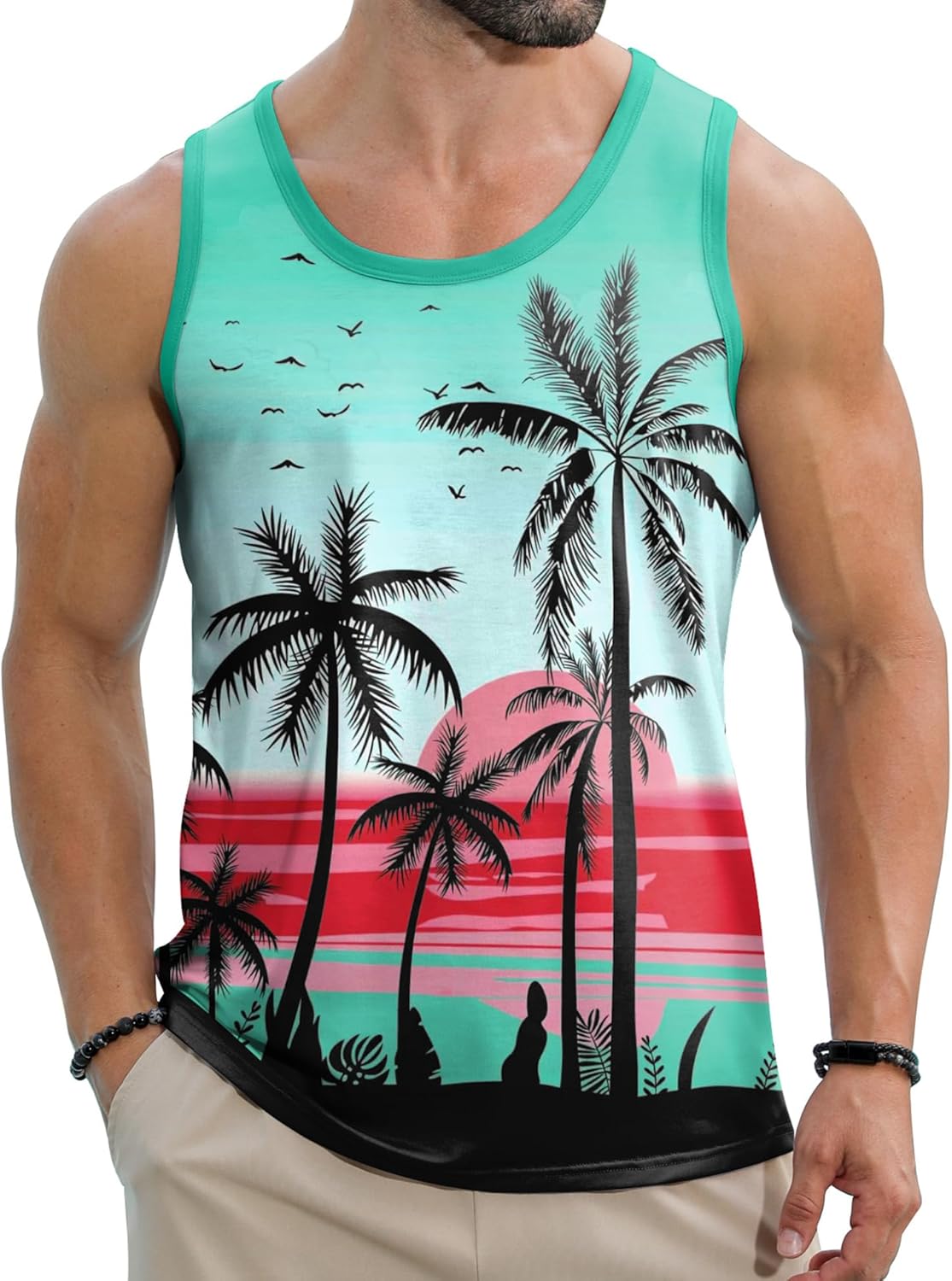 Men's Hawaiian Tank Tops Tropical Funky Floral Beach Tops Sleeveless Basic T-Shirt Breathable Aloha Tee Summer