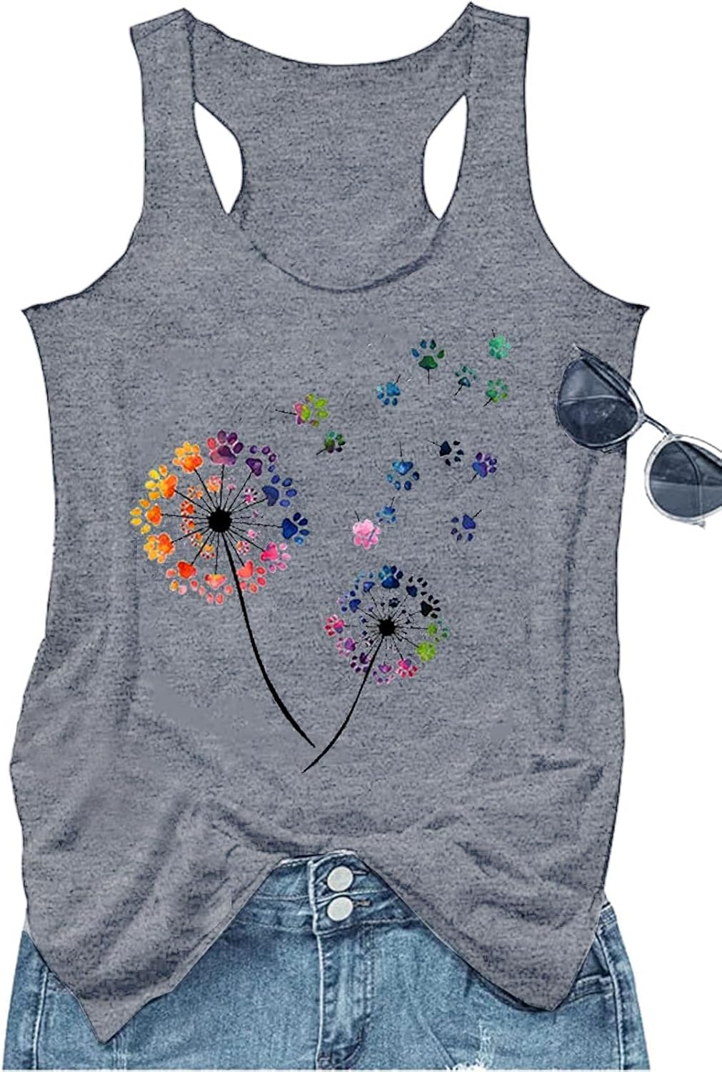 Boho Floral Racerback Tank Tops for Women American Flag Shirt Summer Sleeveless Graphic Tanks Vest Cute Mama Tank Cami