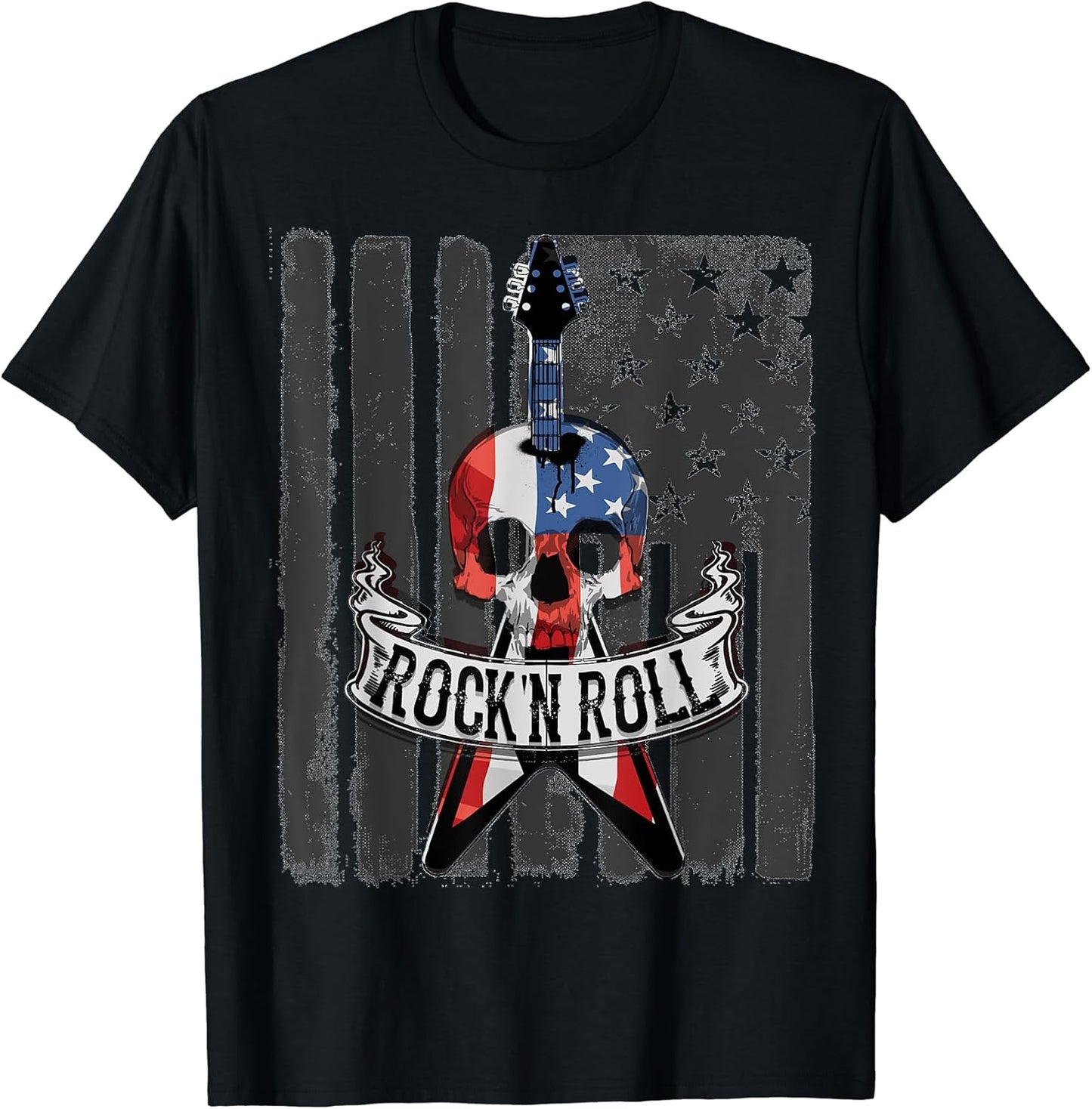 Rock N' Roll Guitar American Flag Vinatge T-Shirt Music Band T-Shirt for Women Kids Men