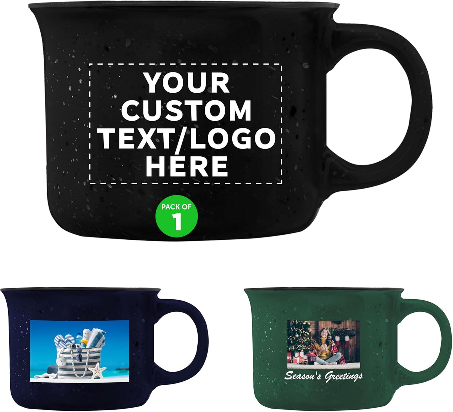 DISCOUNT PROMOS 1 Bijou Ceramic Campfire Coffee Mugs Set, 8 oz. - Customizable Text, Logo - Ceramic, Speckled, Sturdy, C-handle - Black