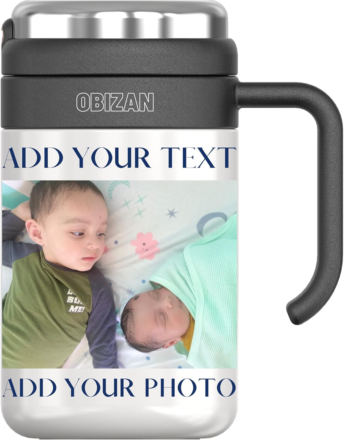 Custom Coffee Tumbler with Photo, Text & Logo | Personalized 20oz Stainless Steel Travel Mug with Handle | Double Wall Insulated Cup | Taza Personalizada Gift for Men & Women