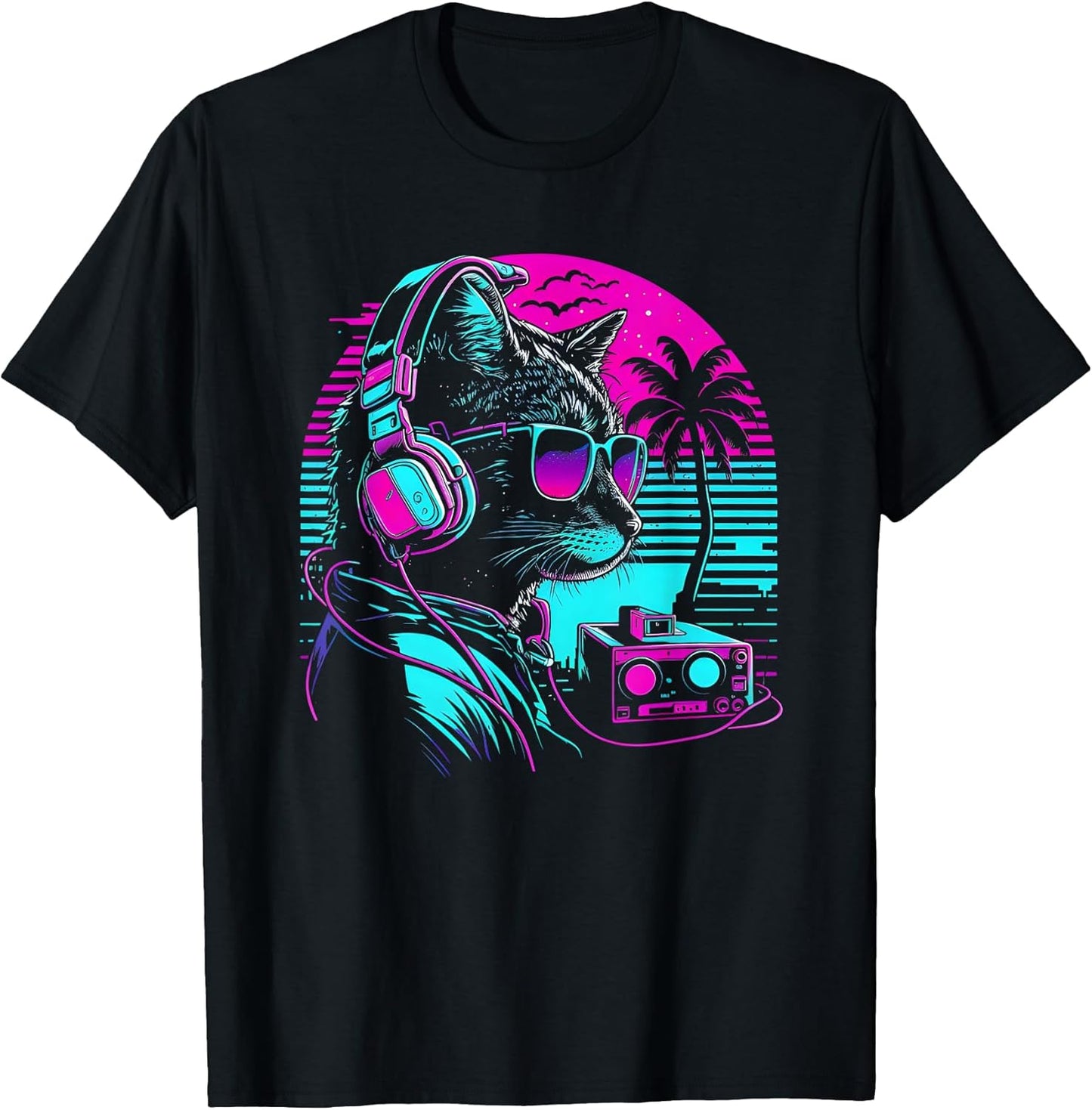 Synthwave Vaporwave DJ Cat Retro 1980s 1990s