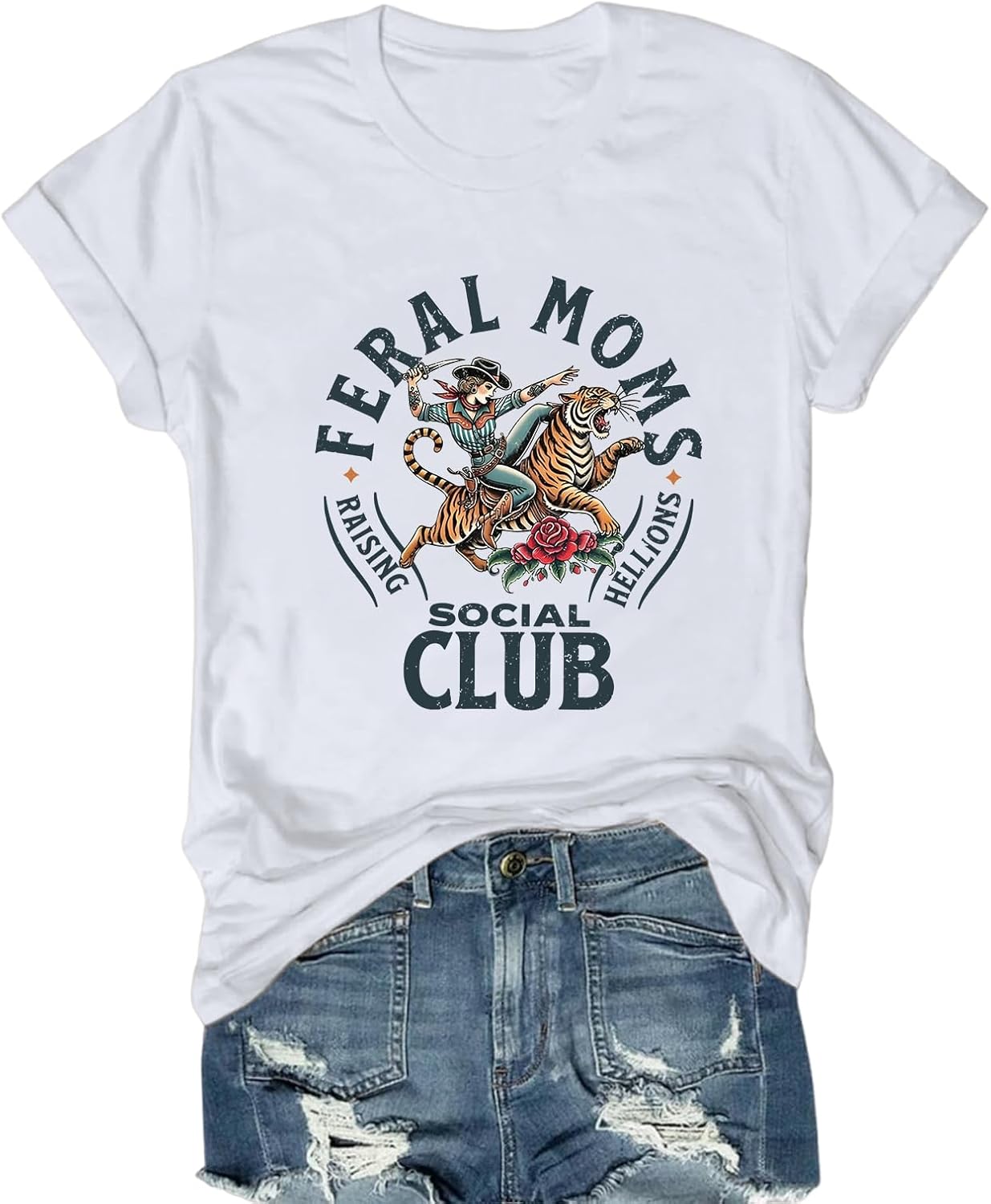 Mama Shirts for Women Cool Feral Moms Social Club T-Shirt Vintage Western Graphic Shirt Funny Mothers Day Tee Tops