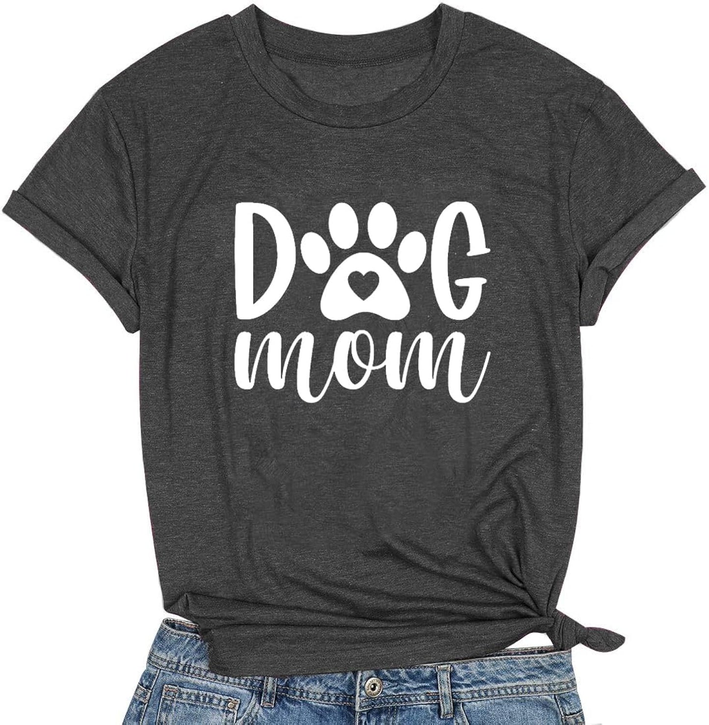 Dog Mom Tshirts Women Dog Paw Printed Mom Shirt Casual Short Sleeve Tee Tops