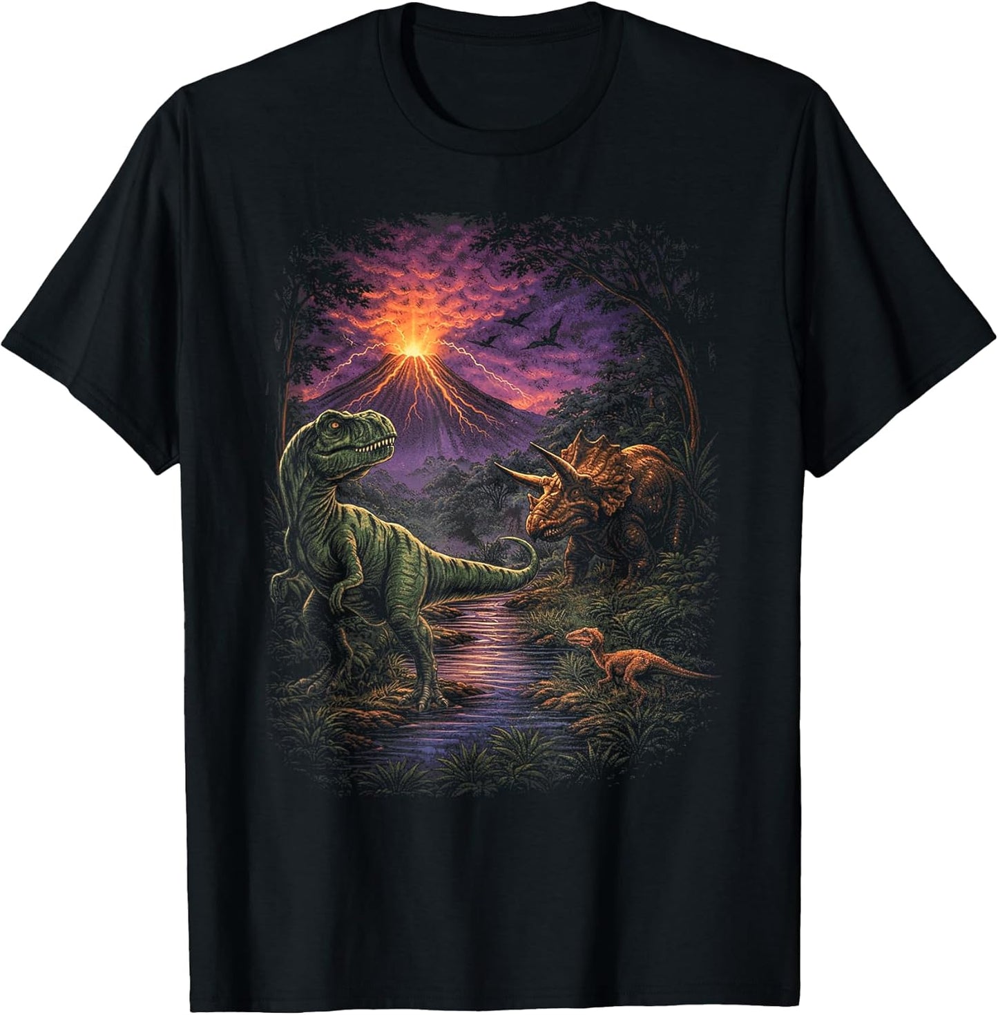 Retro Jurassic Dinosaur Volcano Nature Tee