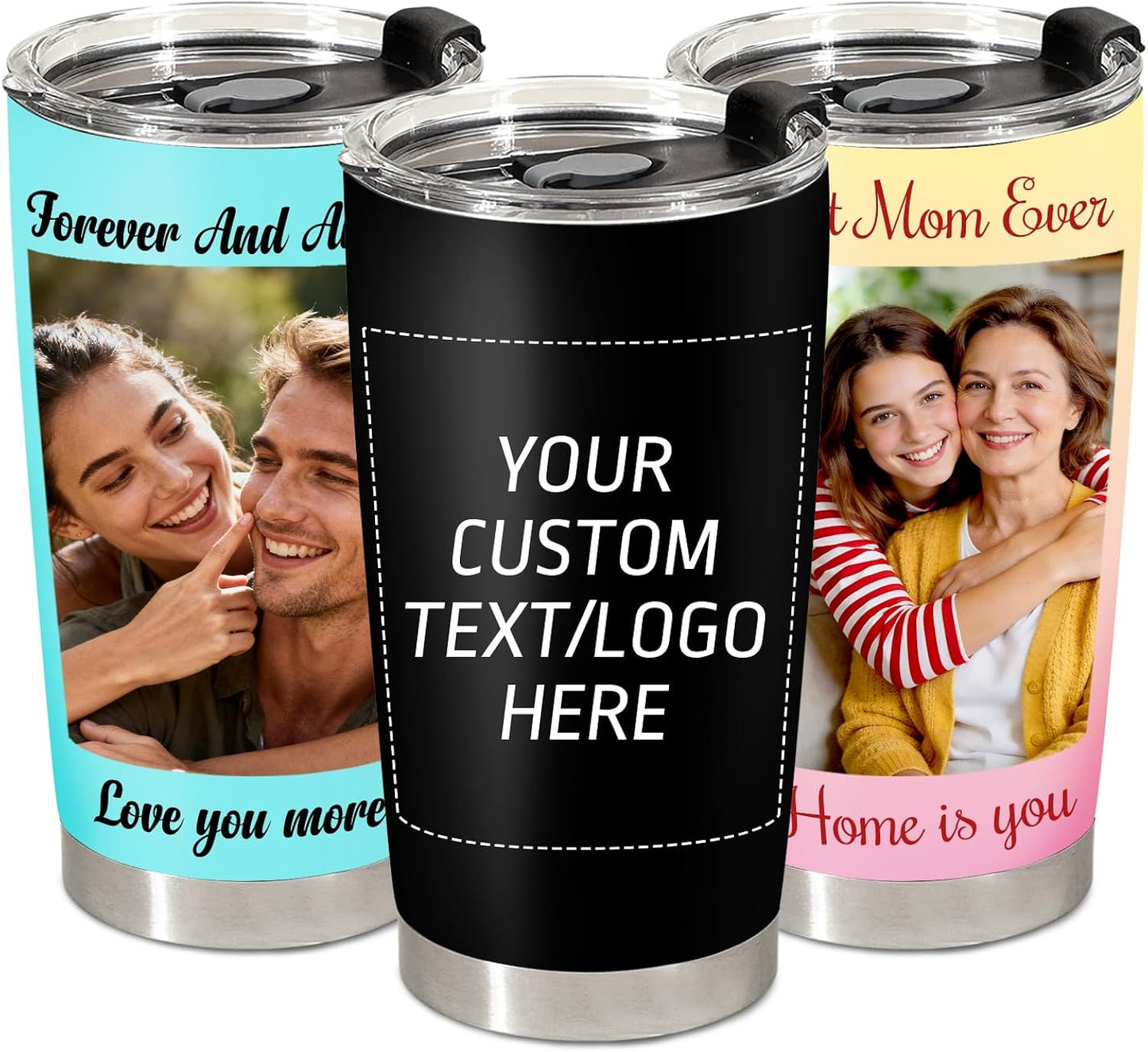 Personalized Coffee Tumblers with Picture Logo & Text, Customized Coffee Travel Mug, Mothers Day Gifts, 20OZ Stainless Steel with Straw Lid, Custom Mug Birthday Gift for Mom, Dad, Men, Women (20-UV)