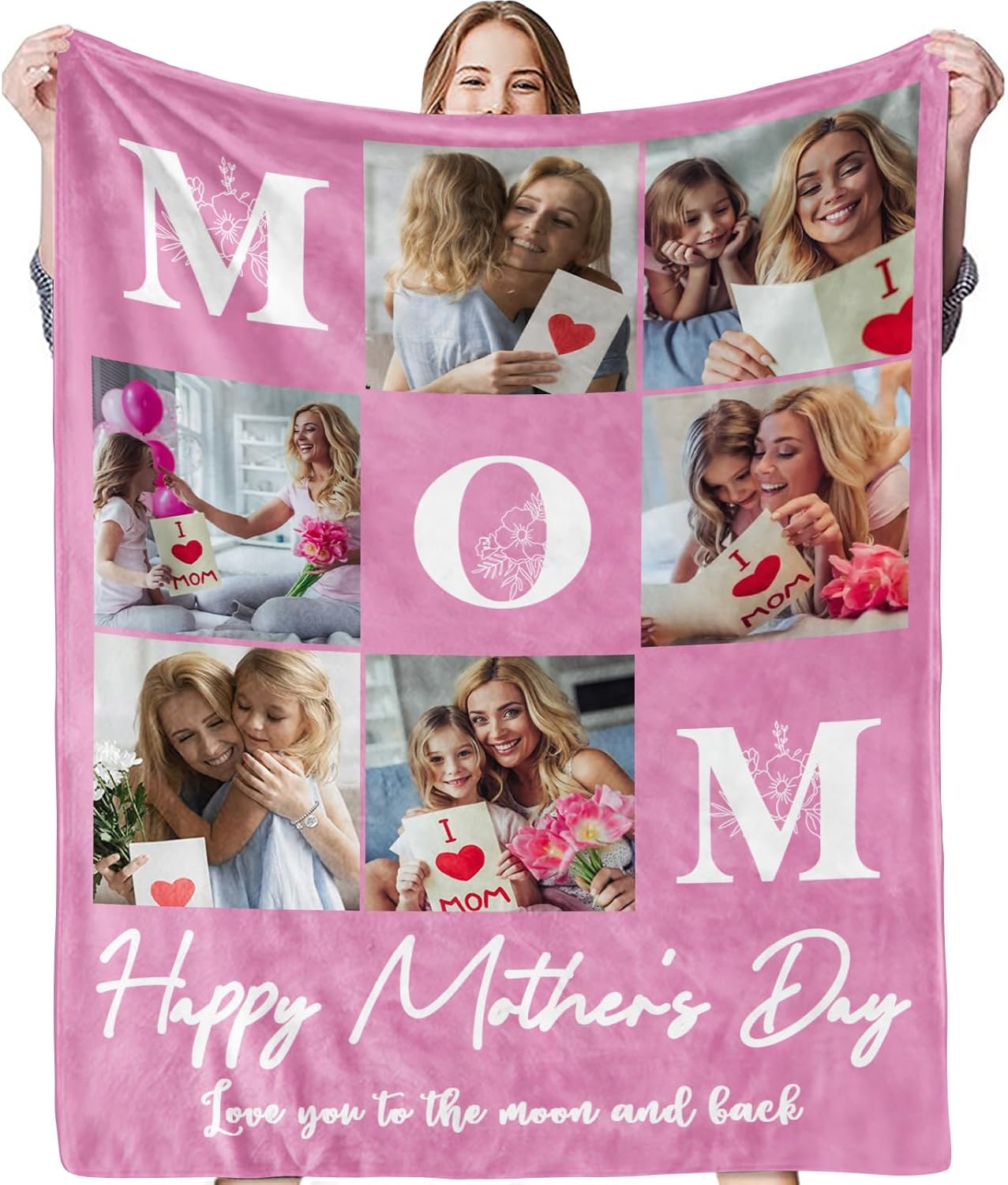 Jecivila Gifts for Mothers Day Custom Blanket with Picture Text Flannel Personalized Photo Blanket for Mom Grandma Wife Customized Gifts for Mother’s Day Christmas Birthday