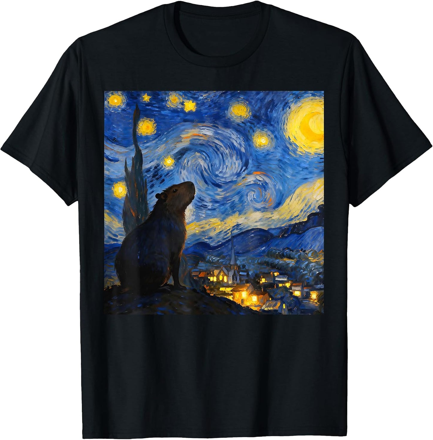 Cute Capybara Starry Night Van Gogh Style