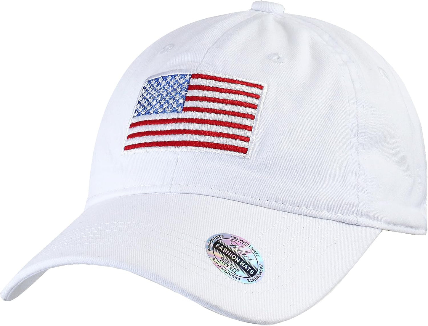 USA Flag Embroidered Baseball Cap, Low Profile Adjustable Dad Hat, 100% Cotton, Pre-Washed
